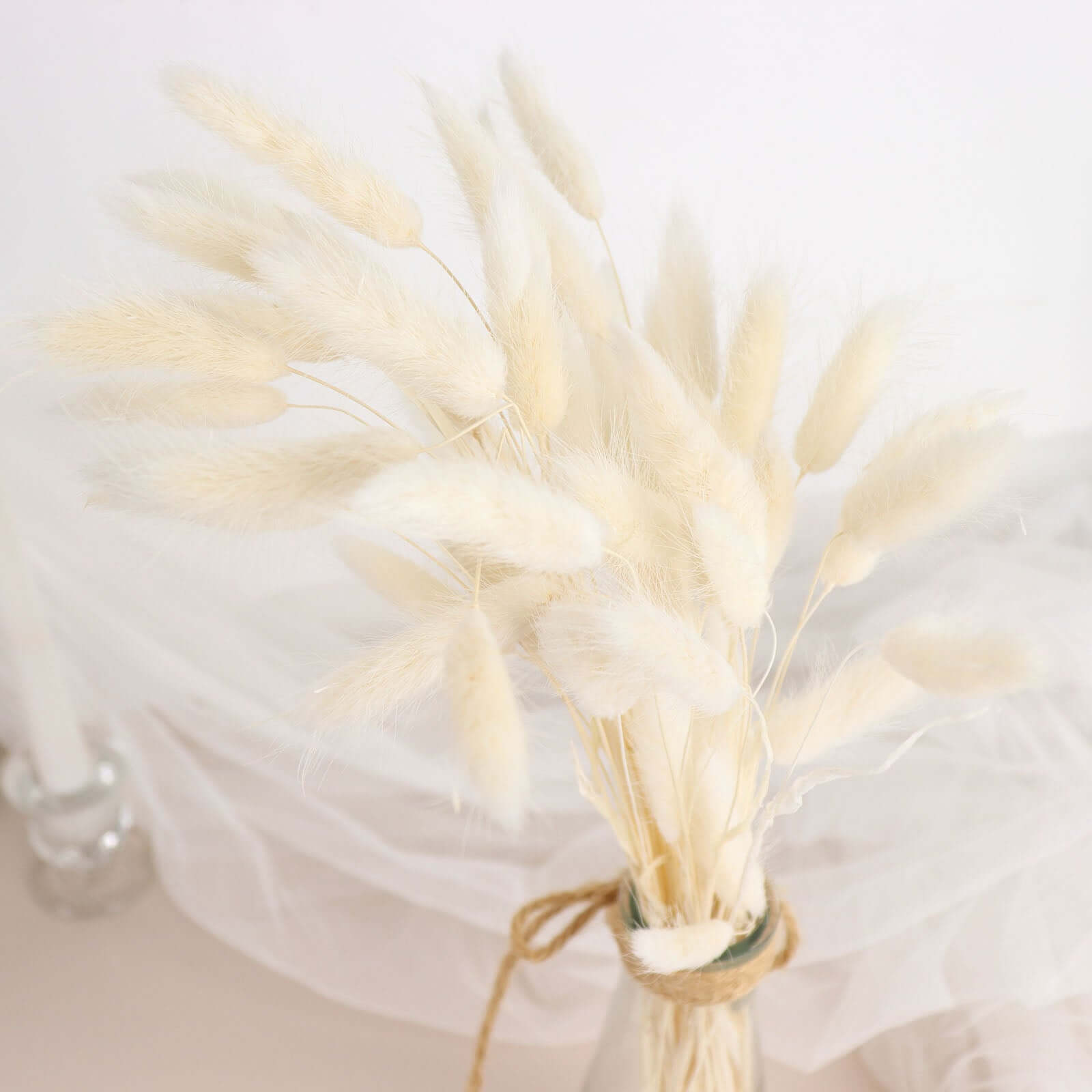 50-Pack Dried Bunny Tail Grass Natural White - Rustic Chic Lagurus Ovatus Rabbit Tail Ornamental Grass for Modern Farmhouse Decor Event Styling & Floral Displays 15"