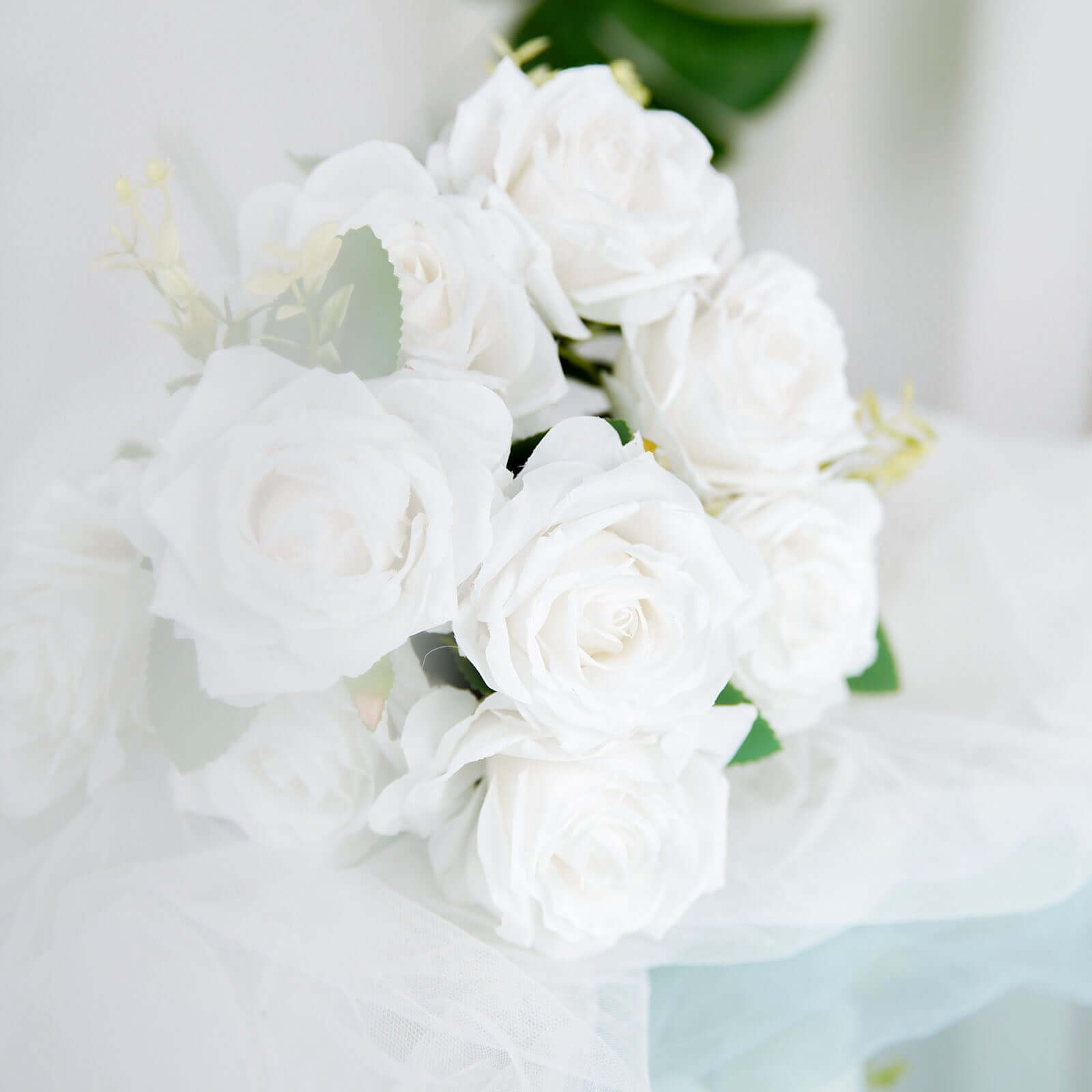 2 Bushes 18" Real Touch White Artificial Rose Flower Bouquet, Silk Long Stem Flower Arrangements