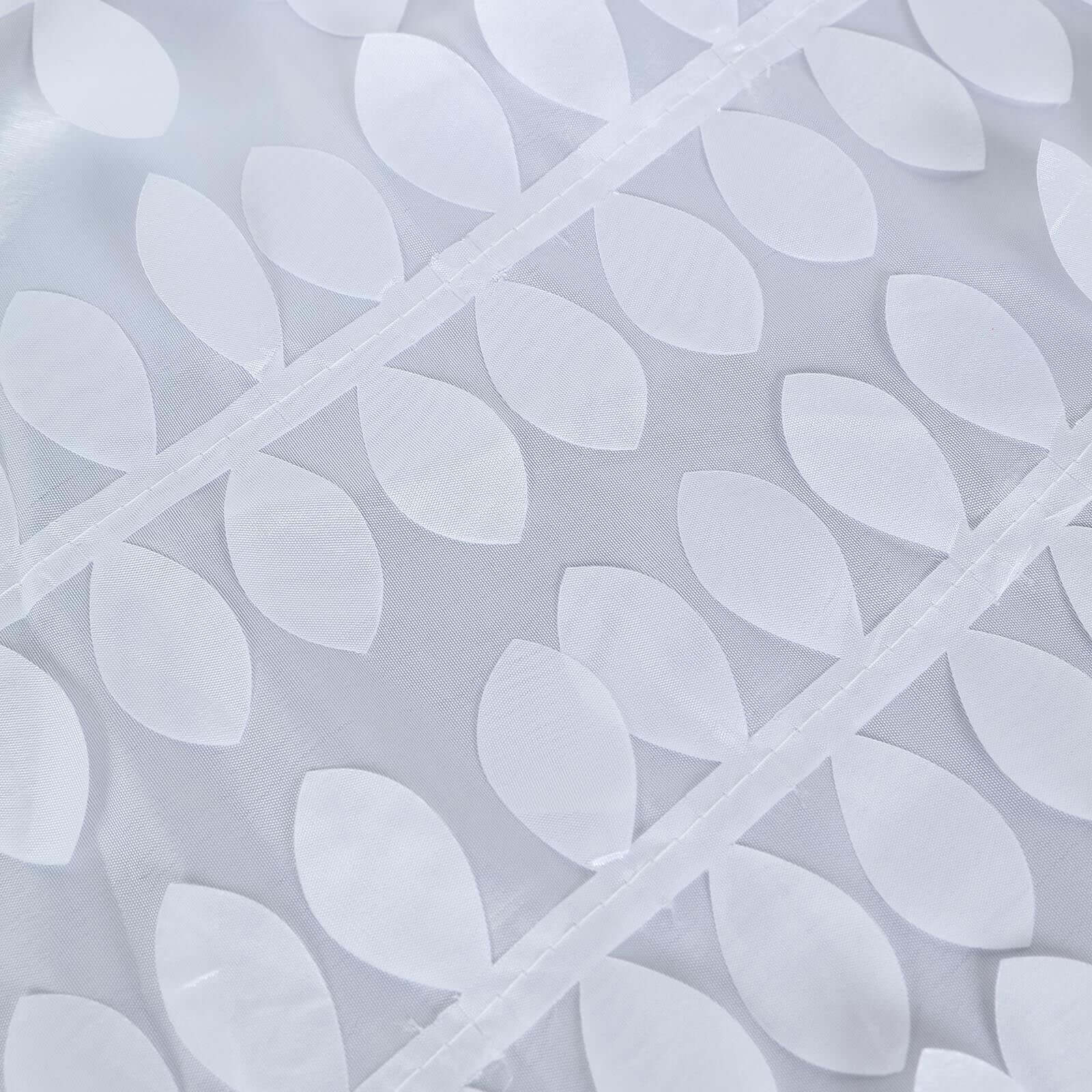 Taffeta 132" Round Tablecloth White 3D Leaf Petal Design Seamless Table Cover for Chic Wedding & Event Decor