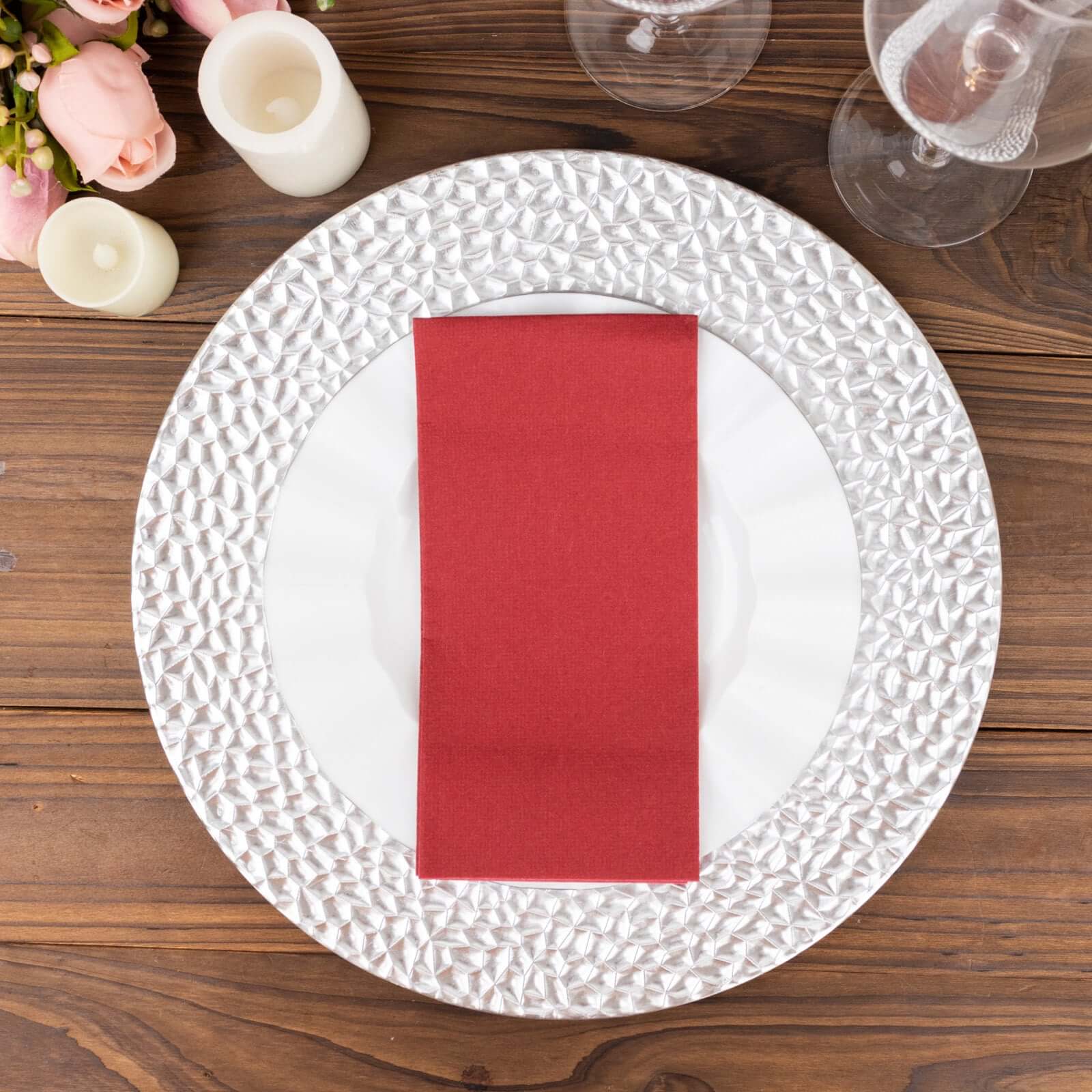 20-Pack Paper Linen-Like Napkins Burgundy - Disposable Hygienic Airlaid Guest Towels 8.5"x4"
