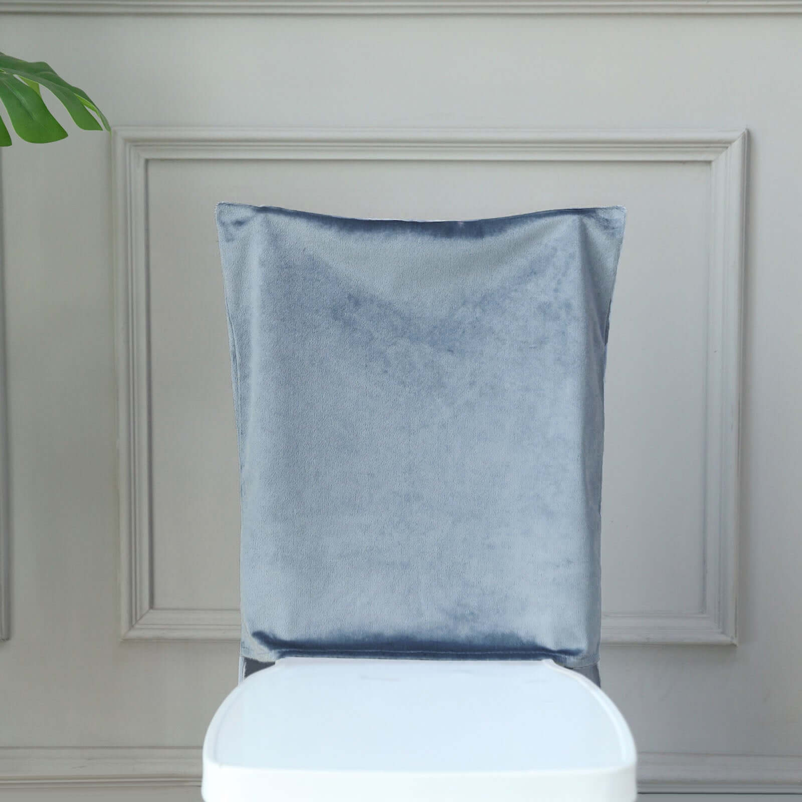 Velvet Chair Back Slipcover for Chiavari Chairs Dusty Blue - Soft and Smooth Solid Chair Back Cover Cap