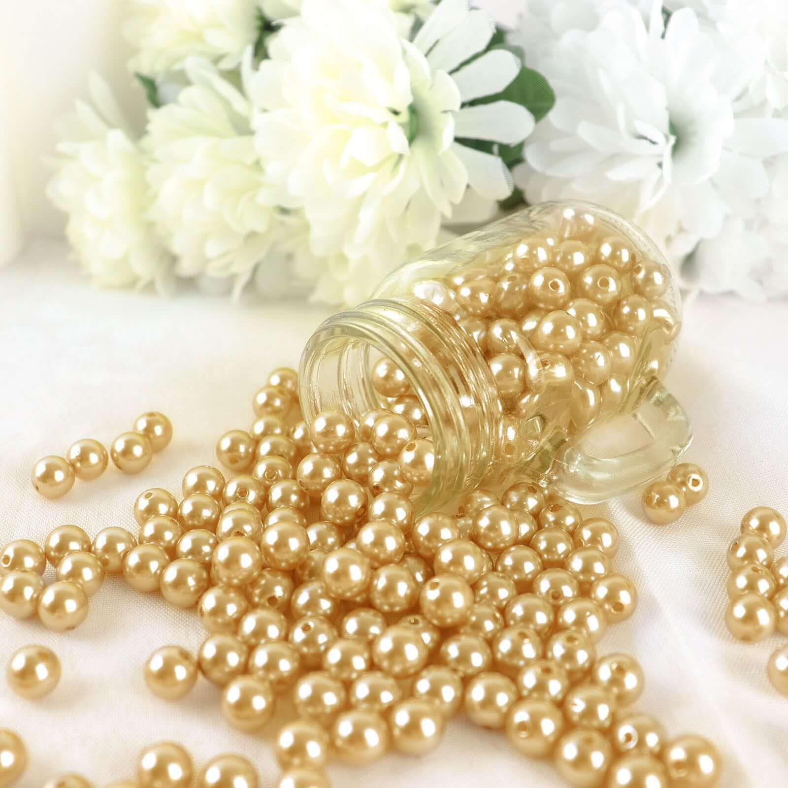 1000-Pack Faux Craft Pearl Beads Metallic Gold - Smooth Beads with Holes for Vase Filler Jewelry Making Bridal Accessories & Event Decor 10mm