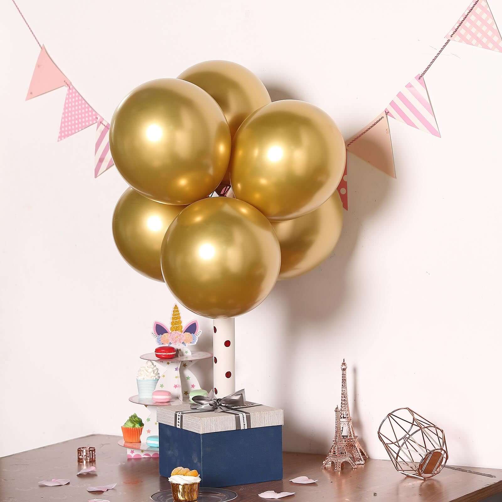 25 Pack 12" Metallic Chrome Gold Latex Helium or Air Party Balloons