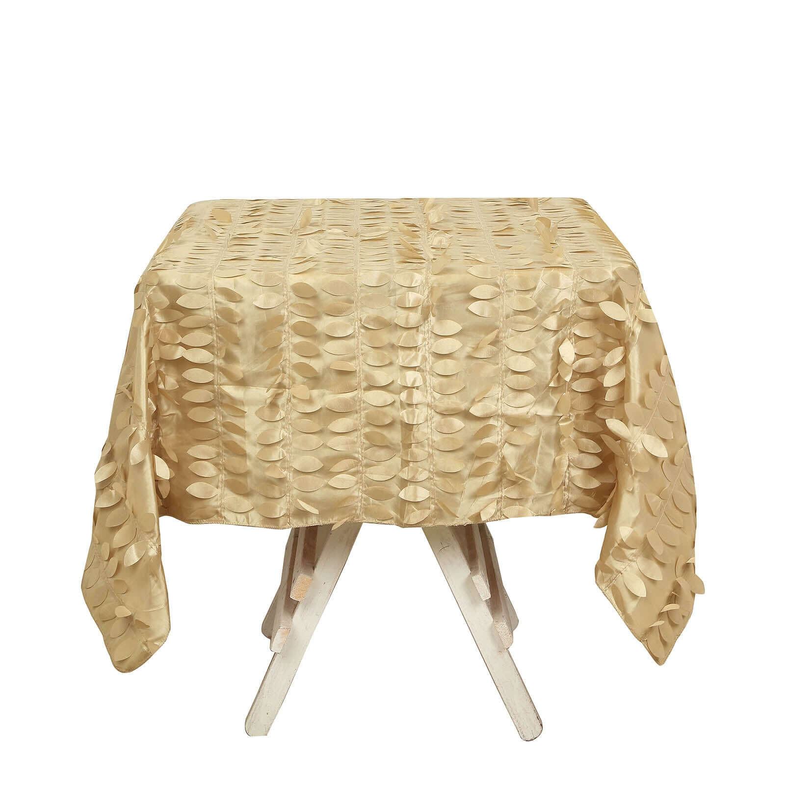 Taffeta 54"x54" Square Tablecloth Champagne 3D Leaf Petal Table Cover