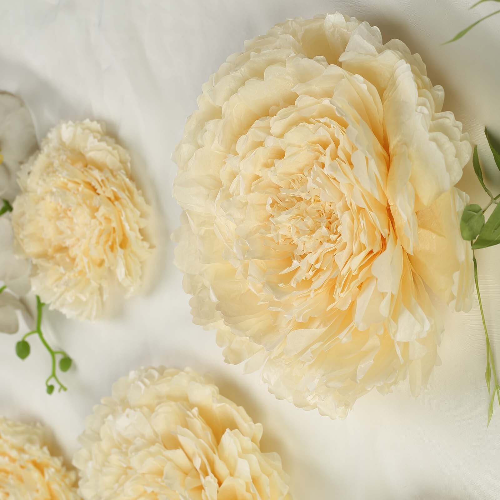 Set of 6 Ivory Cream Giant Carnation 3D Paper Flowers Wall Decor - 12",16",20"