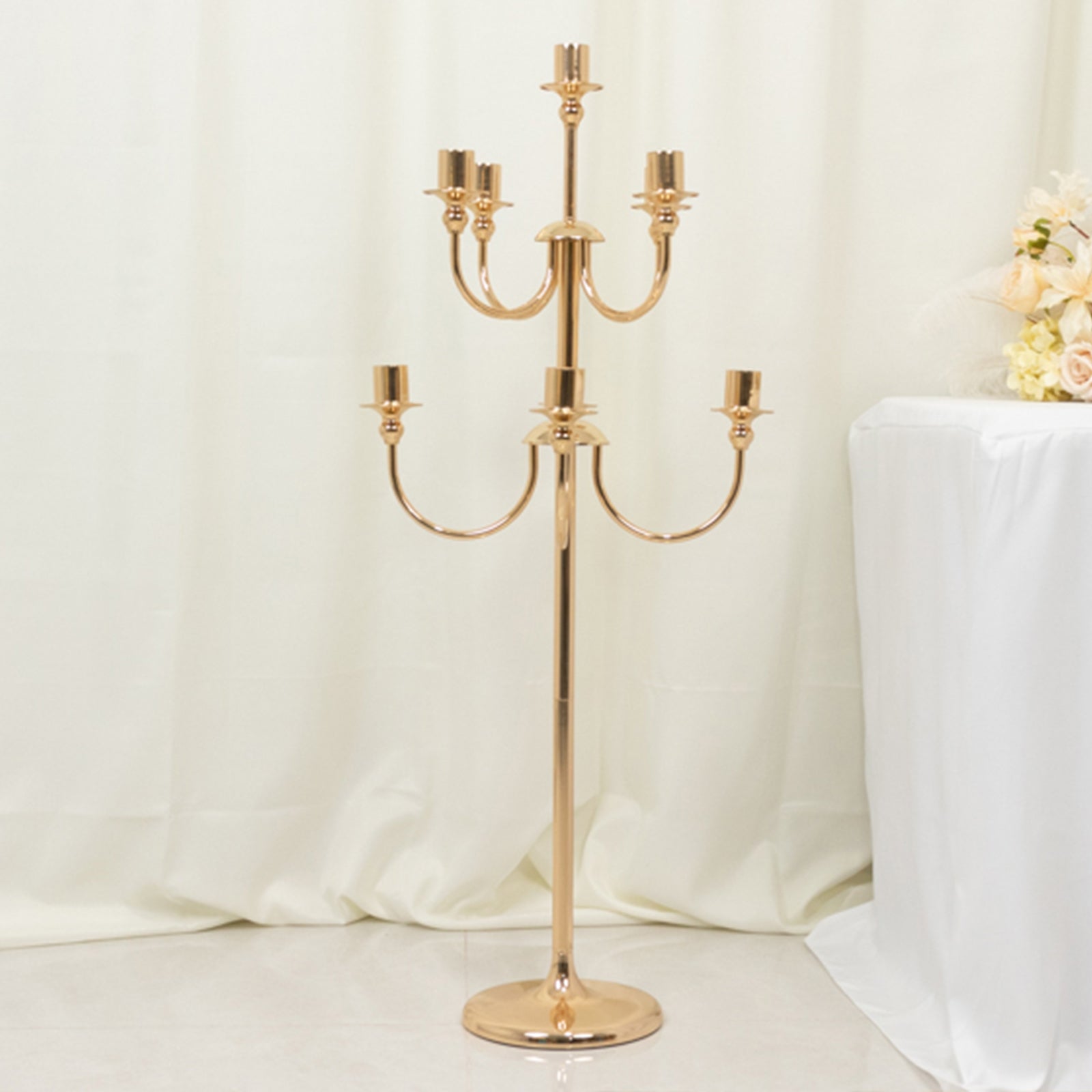 Metal Floor Candelabra Candle Holder, 9-Arm Vintage Taper Stand Gold Table Centerpiece for Weddings & Parties 46" Tall