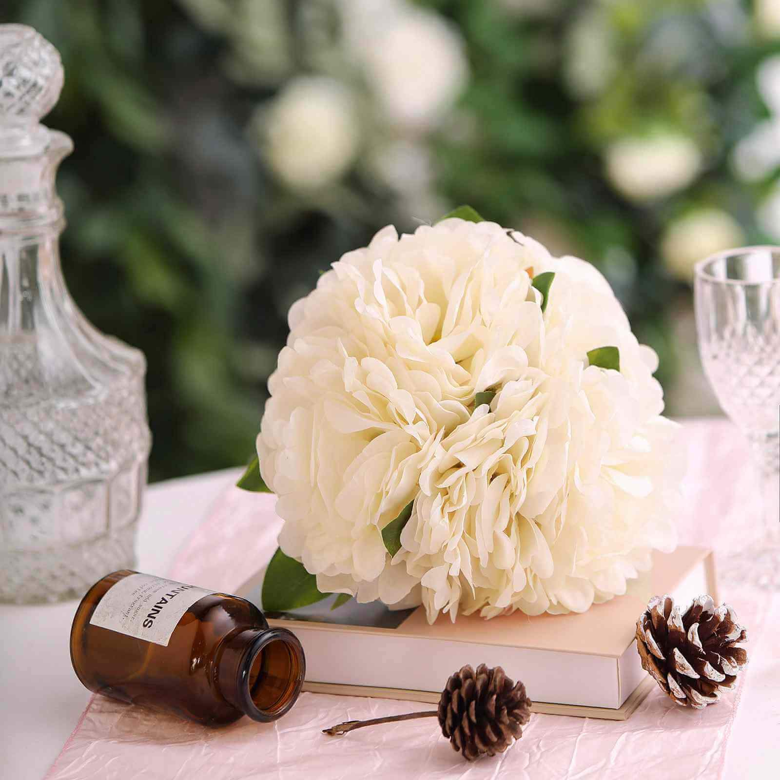 11" Blush Cream Real Touch Artificial Silk Peonies Flower Bouquet