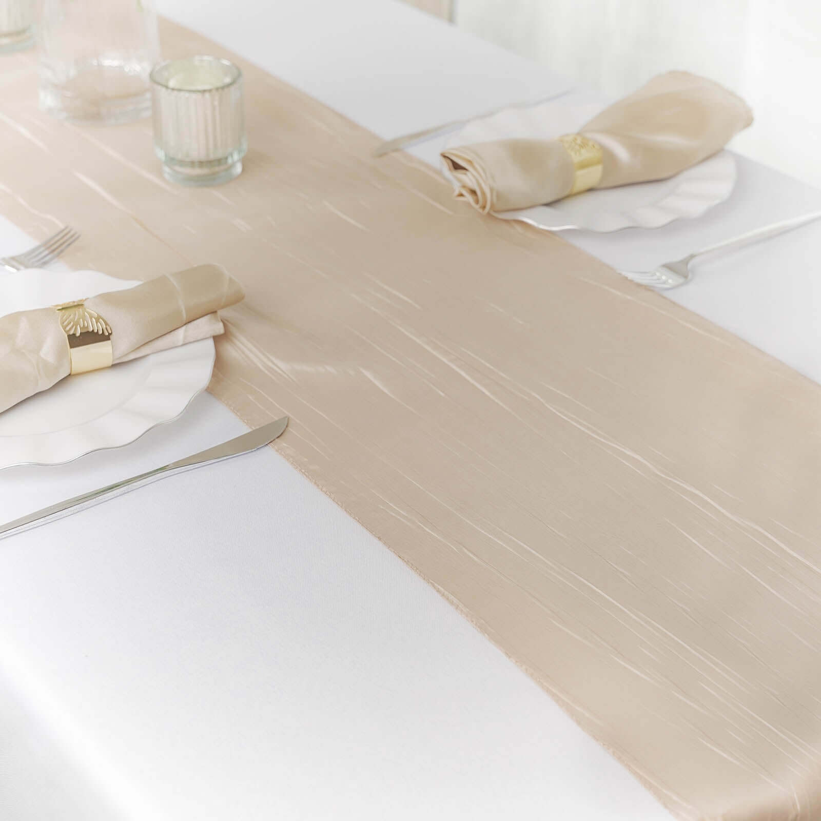 Taffeta 12"x108" Table Runner Beige - Accordion Crinkle Design