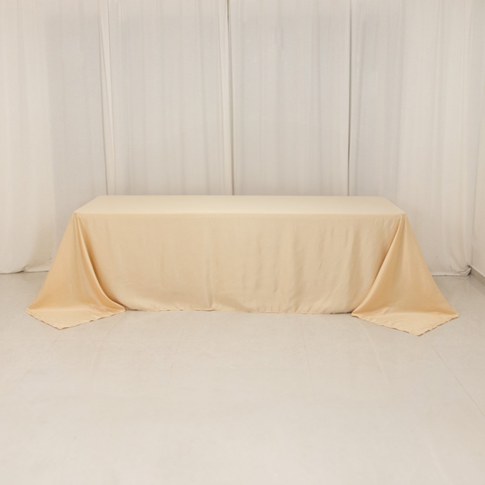 Lamour Satin 90"x156" Rectangle Tablecloth Beige - Luxurious, Soft Seamless Table Cover