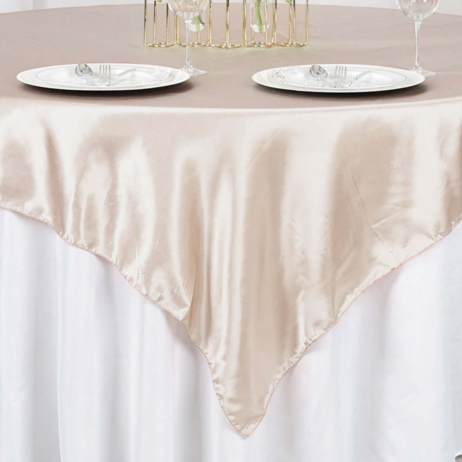 Satin 72"x72" Table Overlay Square Tablecloth Beige - Smooth Finish Table Cover