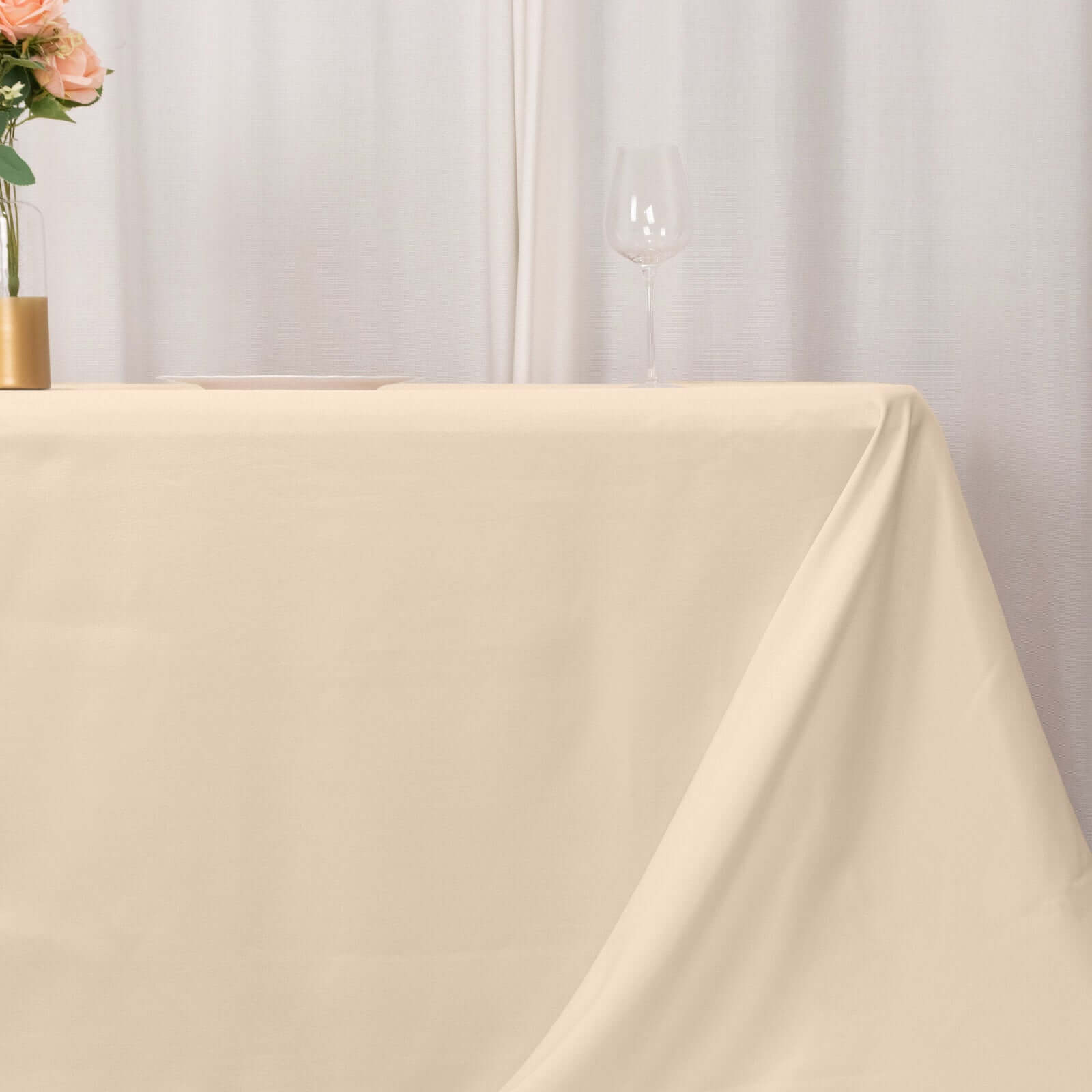 Premium Polyester 90"x156" Rectangle Tablecloth Beige - Seamless 220GSM Stain-Resistant Table Cover