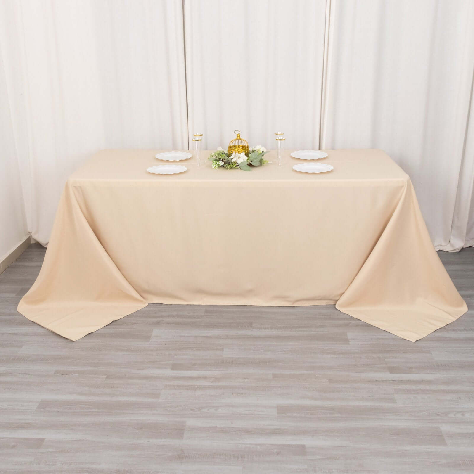 Premium Polyester 90"x132" Rectangle Tablecloth Beige - Seamless 220GSM Stain-Resistant Table Cover