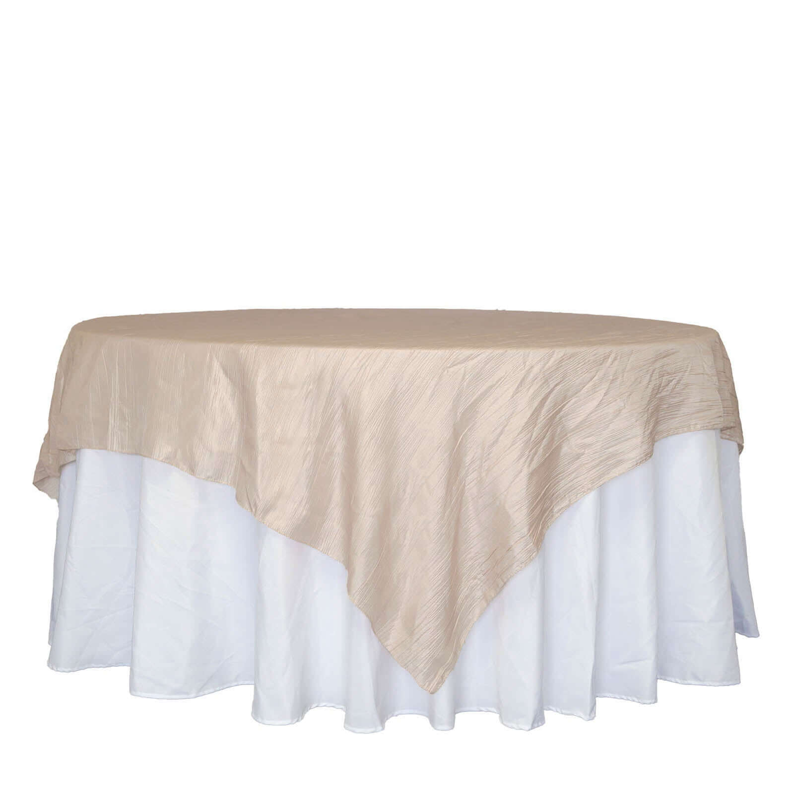 Taffeta 90"x90" Table Overlay Square Tablecloth Beige - Accordion Crinkle Table Cover