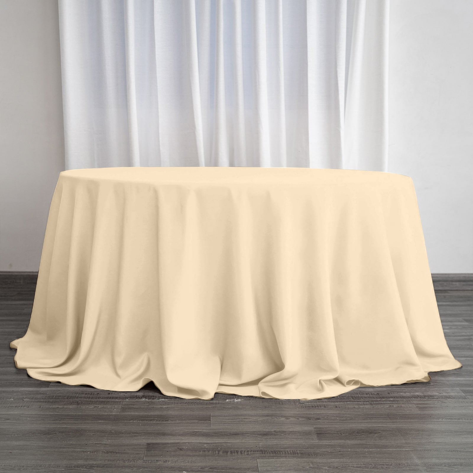 Polyester 132" Round Tablecloth Beige - Seamless Chic Table Cover