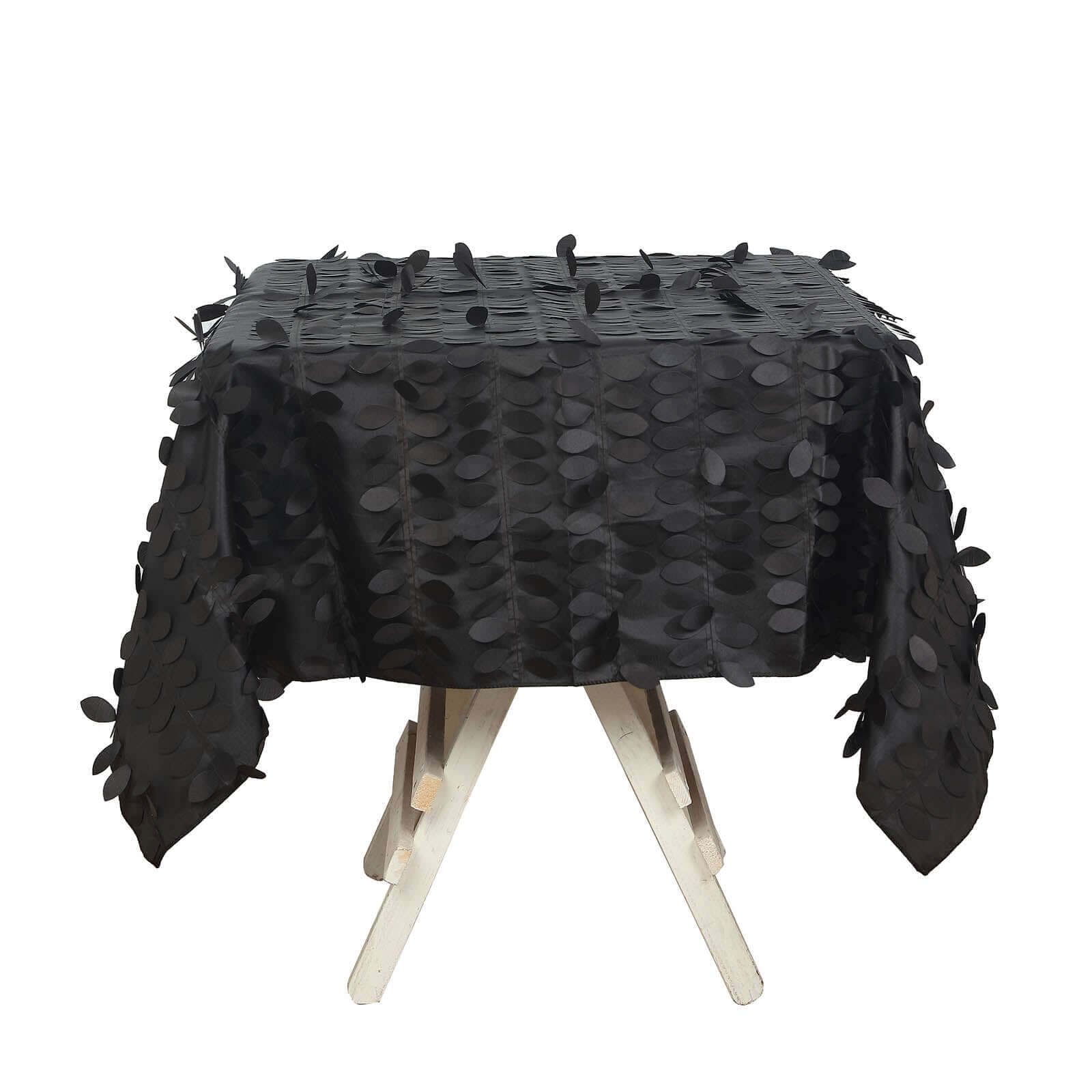 Taffeta 54"x54" Square Tablecloth Black 3D Leaf Petal Table Cover