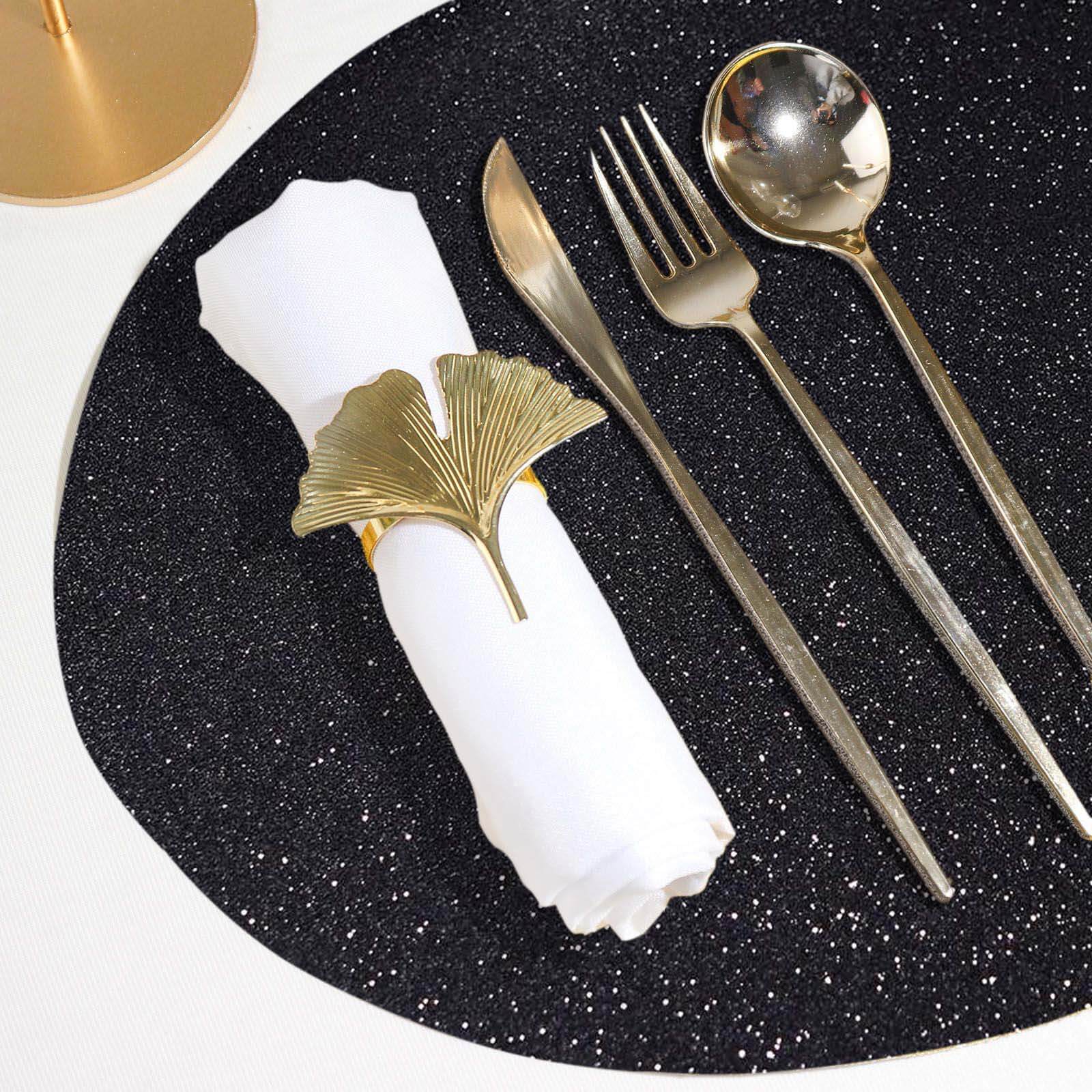 6-Pack Placemats Glitter Design Black Sparkle Oval - Non-Slip Decorative Table Mats for Dining 12"x18"