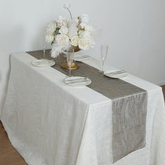 5 Pack Organza 12"x108" Table Runners Black - Gold Wave Design