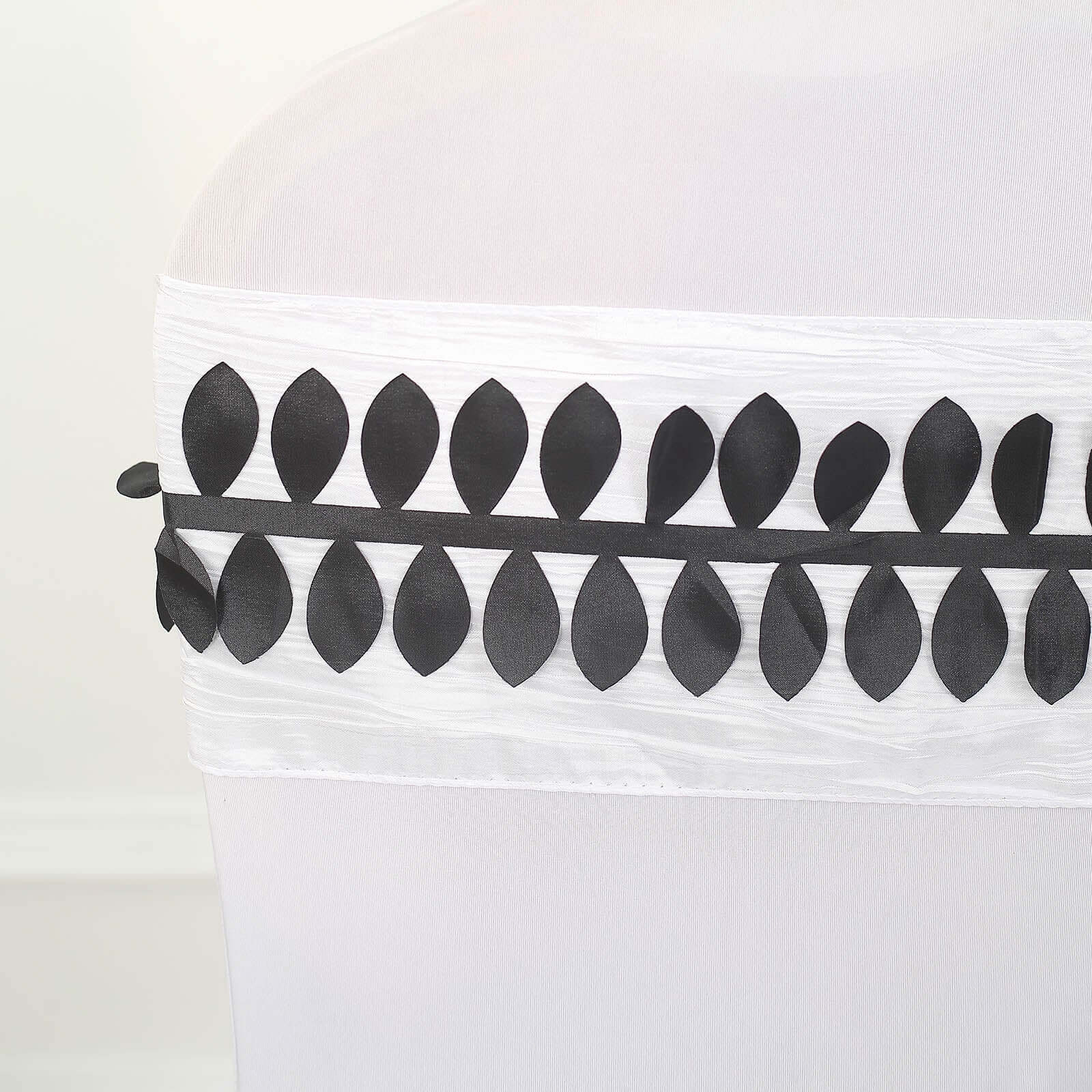 Taffeta Ribbon Sash with 4" Leaf Petal Design Black 50ft - Sophisticated Artificial Fabric Garland for Events