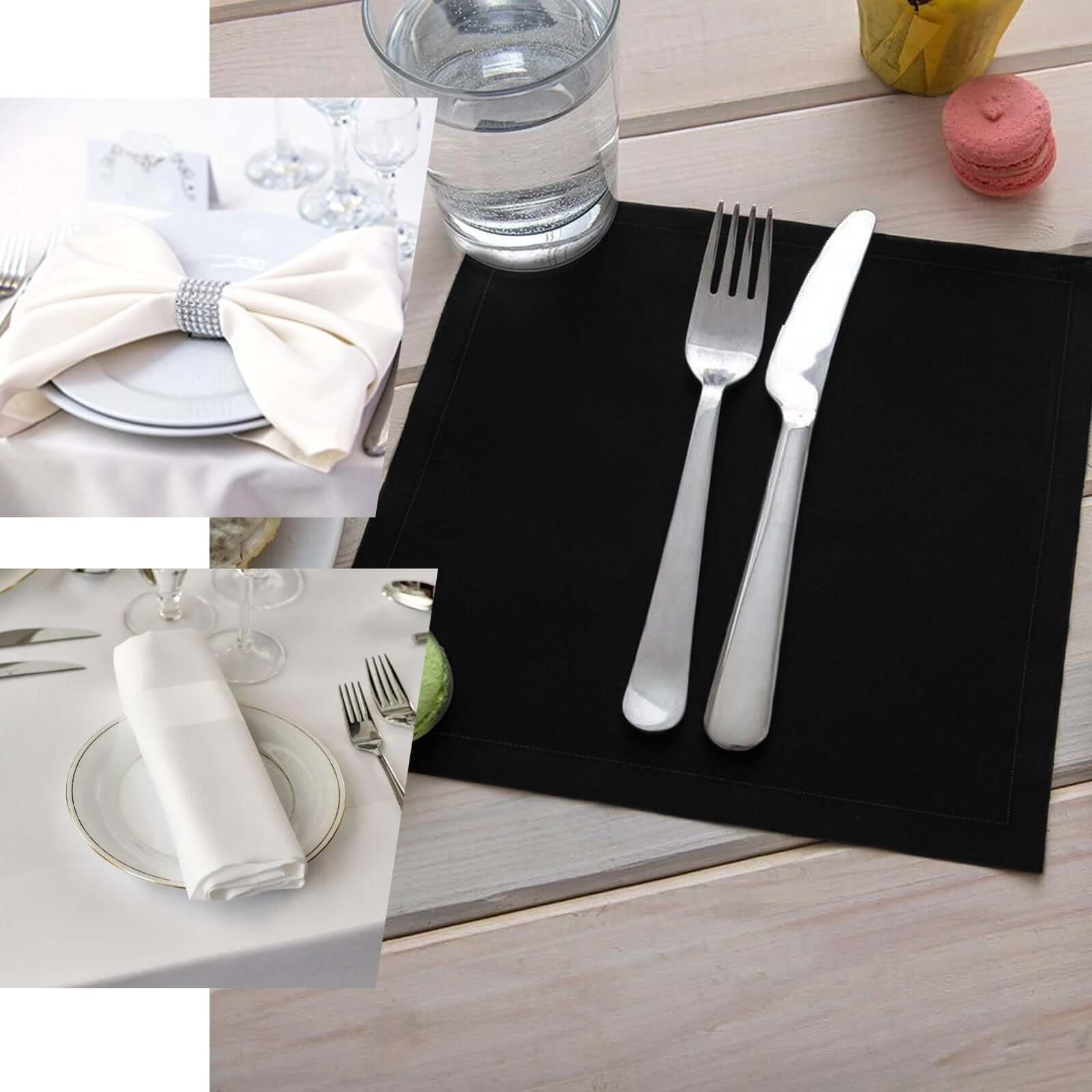 5 Pack 100% Cotton 20"x20" Napkins Black - Commercial Grade Cloth Napkins
