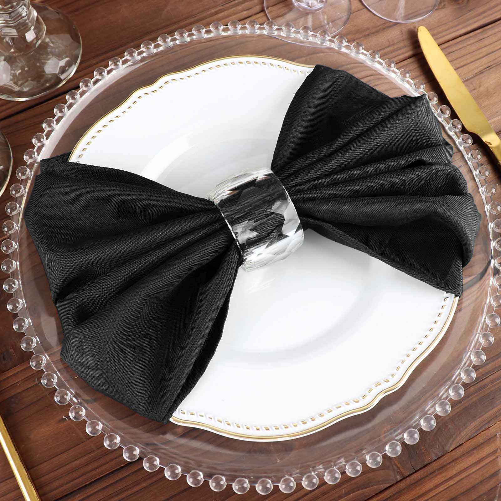 5 Pack Polyester 20"x20" Napkins Black - Wrinkle Resistant & Easy Care Cloth Napkins for Special Occasions