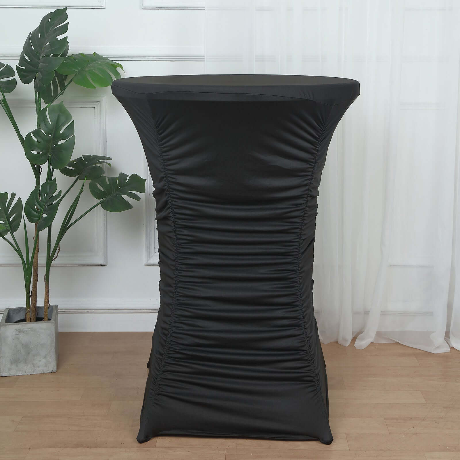 Heavy Duty Spandex 32" Fitted Round Cocktail Table Cover Black Ruched Pleated - Durable Stretch Design