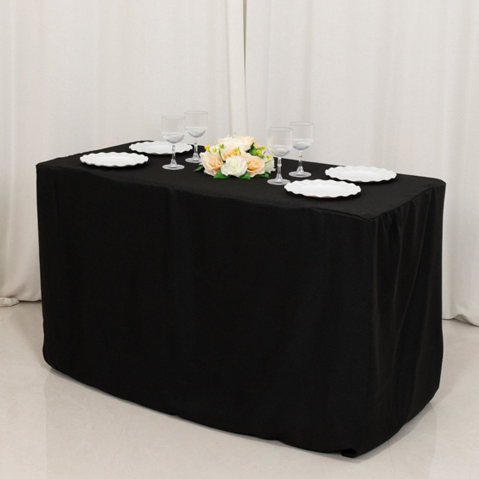 Fitted Polyester 48"x24"x30" Rectangle Tablecloth Black - Durable and Sleek for Events