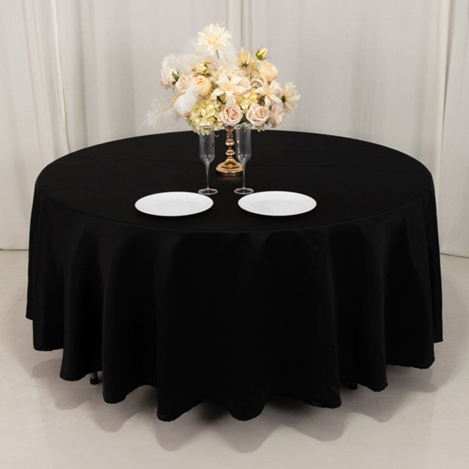 Lamour Satin 108" Round Tablecloth Black - Durable & Silk-Like Table Cover for Classy Weddings & Events