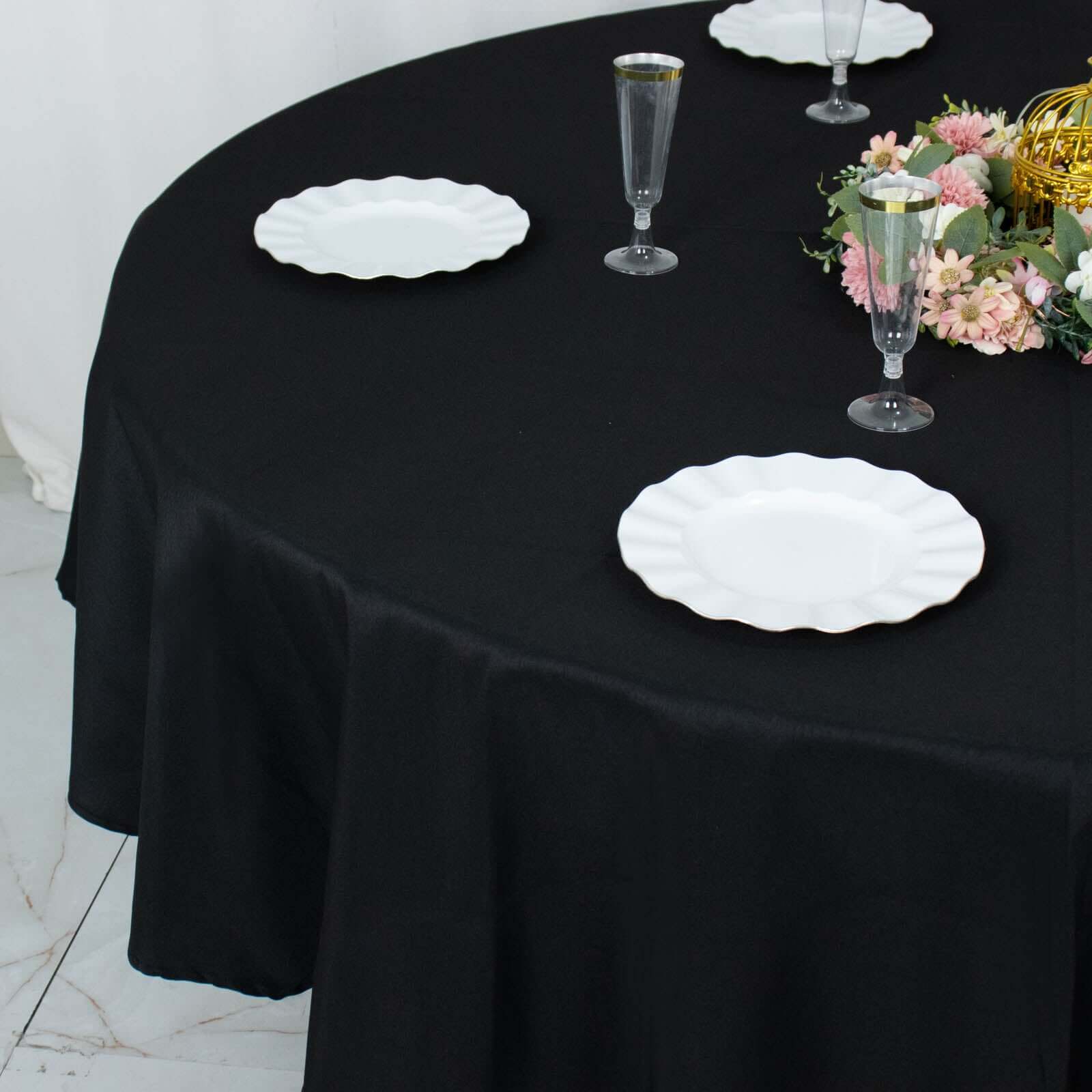 Premium Polyester 90" Round Tablecloth Black - Stain and Wrinkle-Resistant 220GSM Table Cover for Weddings & Event Decor