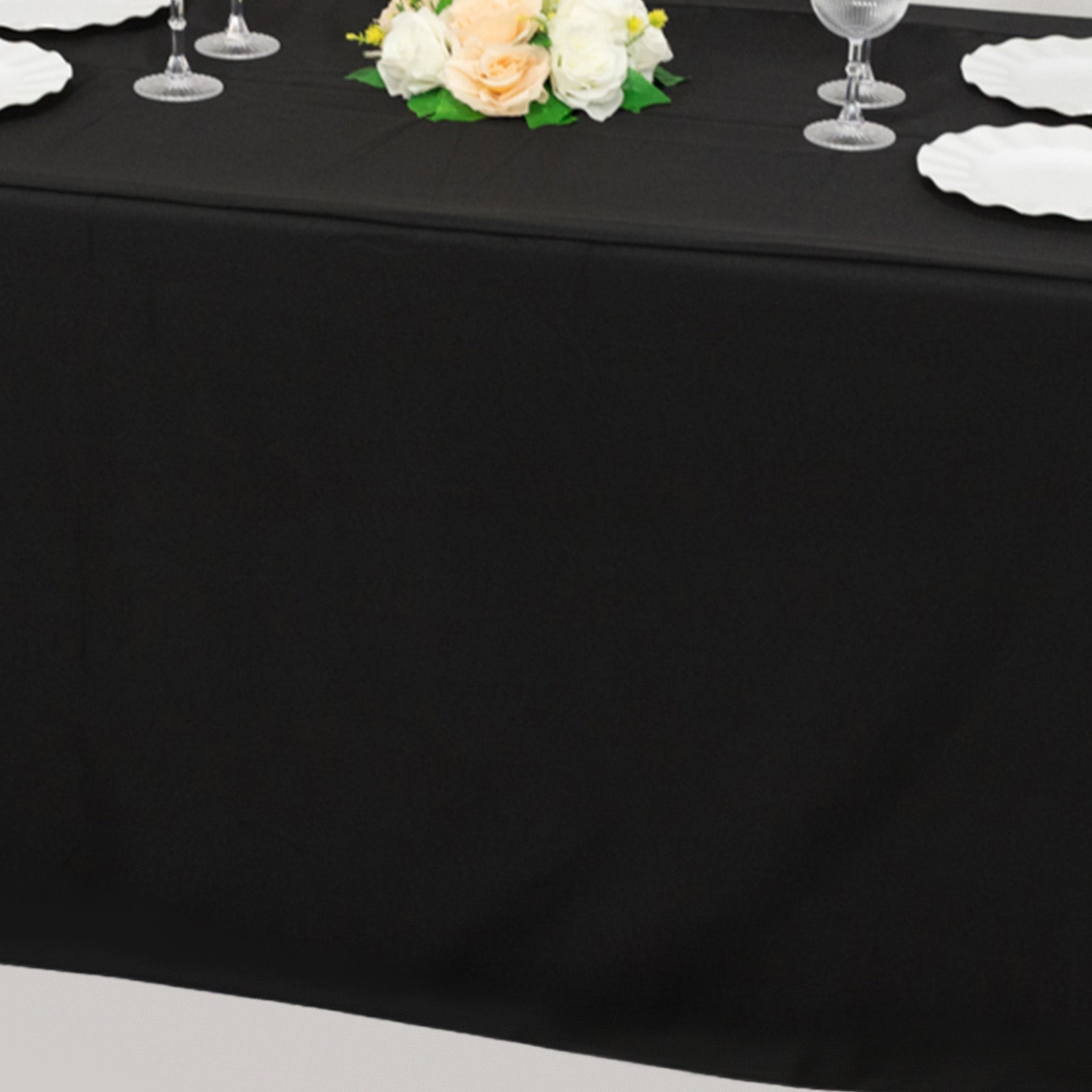 Fitted Polyester 72"x24"x42" Rectangle Tablecloth Black - Secure Fit for Elevated Tables