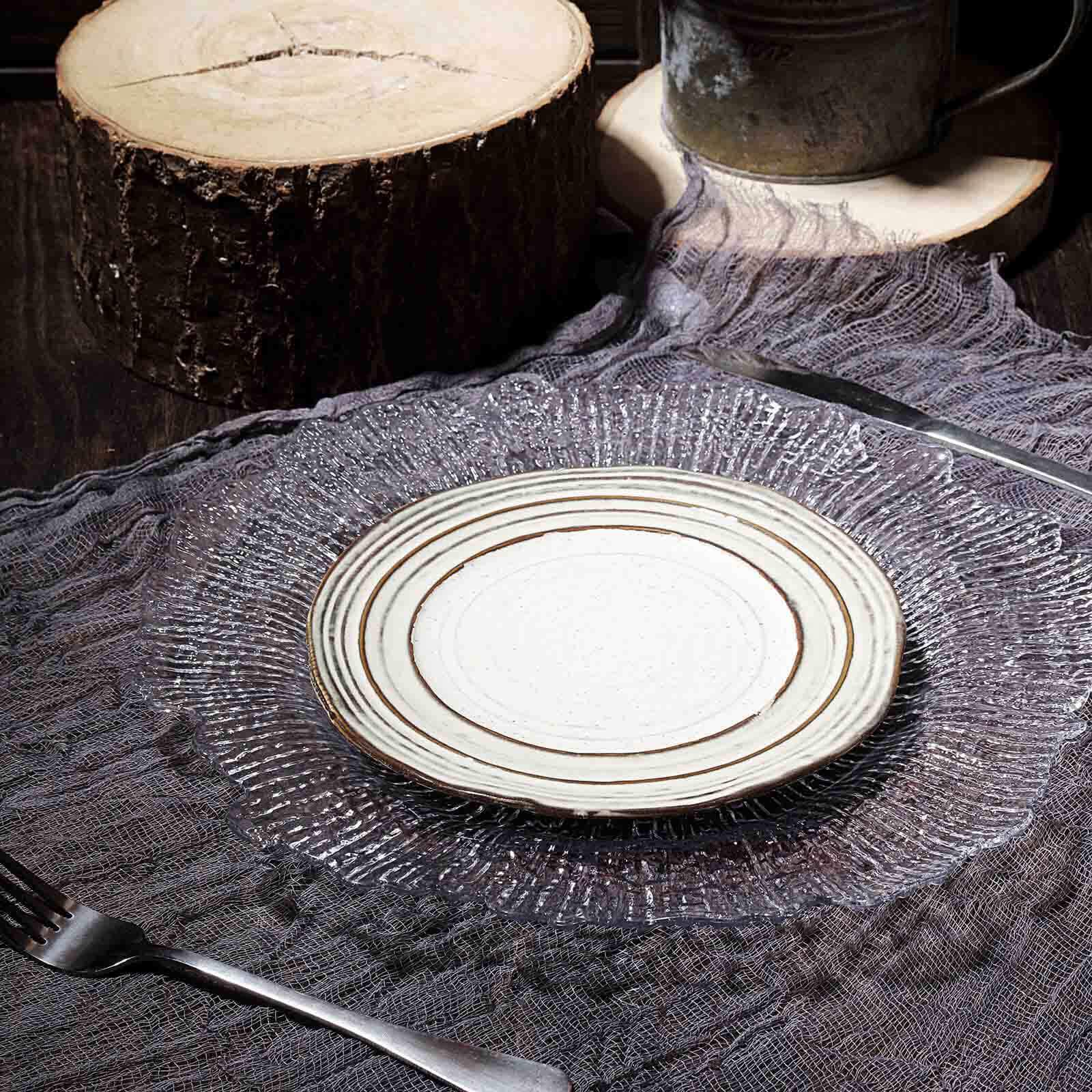 6-Pack Plastic Round Charger Plates 12" in Clear with Reef Design, Decorative Dinner Party Serving Plates