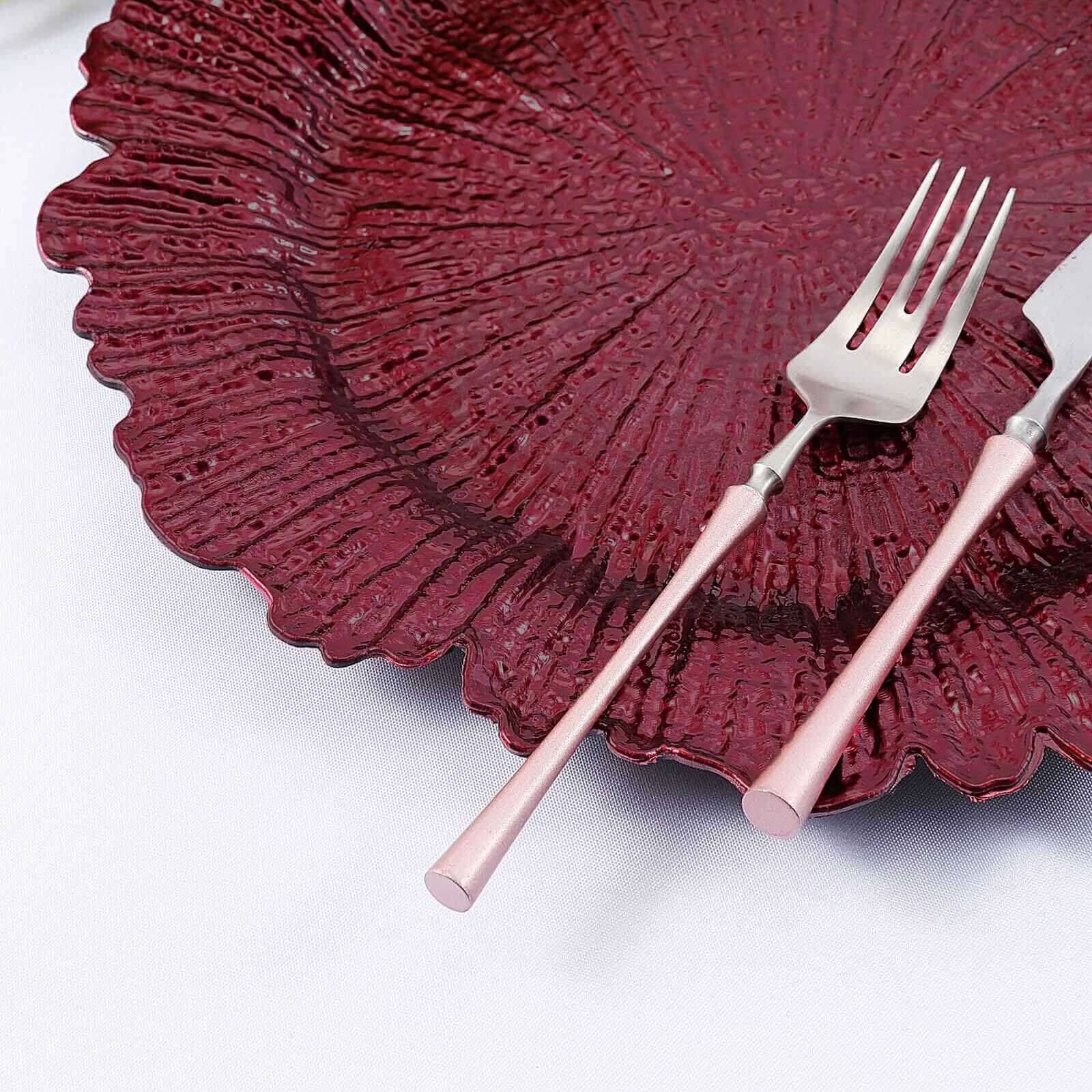 6-Pack Acrylic Plastic Round Charger Plates 13" in Burgundy with Reef Design, Dinner Charger Tableware