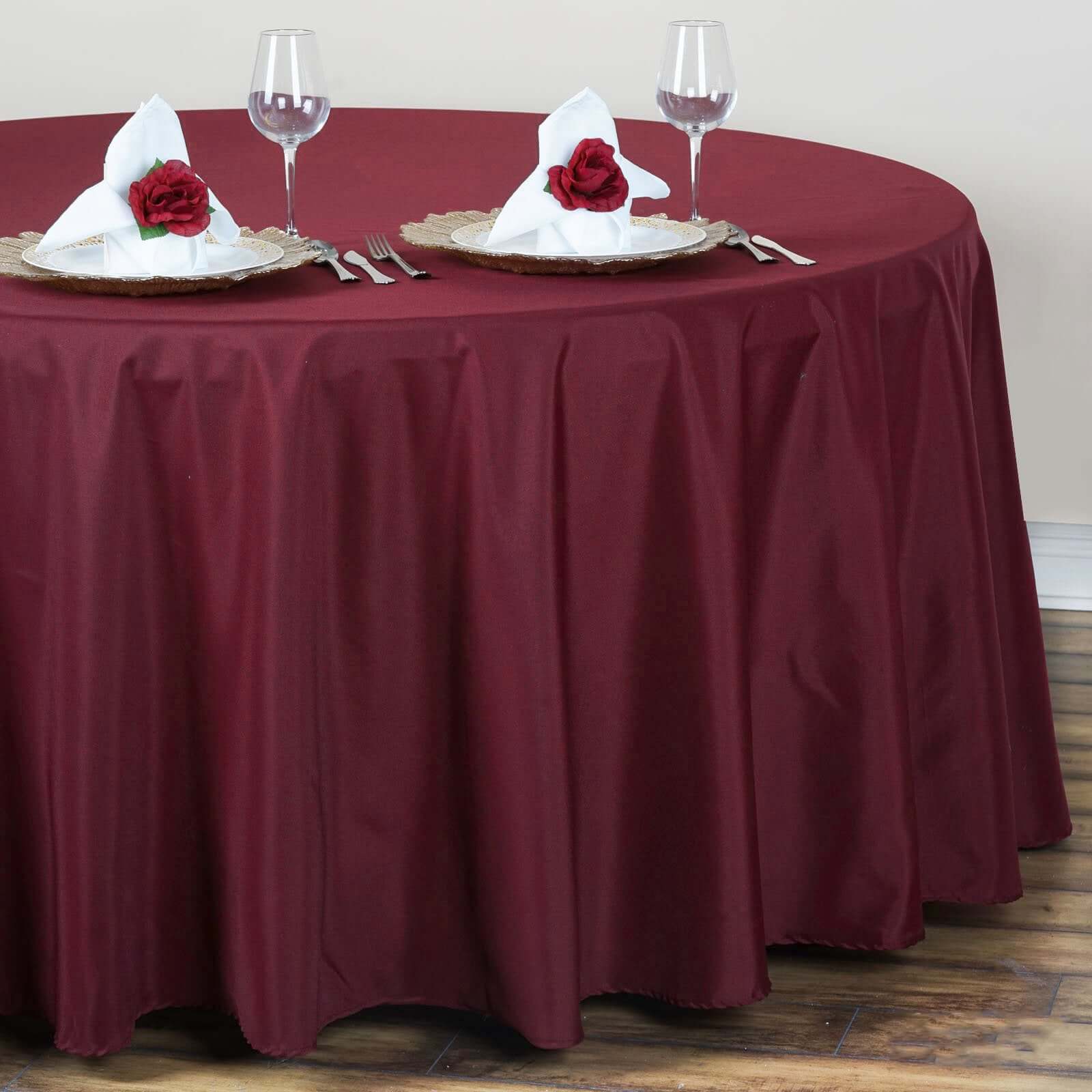 Polyester 132" Round Tablecloth Burgundy - Seamless Chic Design Table Cover