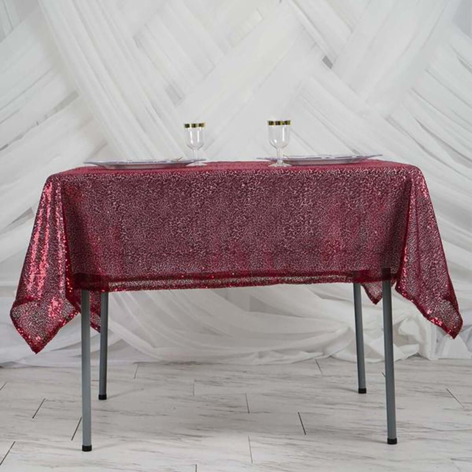 Sequin 60"x60" Table Overlay Square Tablecloth Burgundy - Luxe Wedding Table Topper