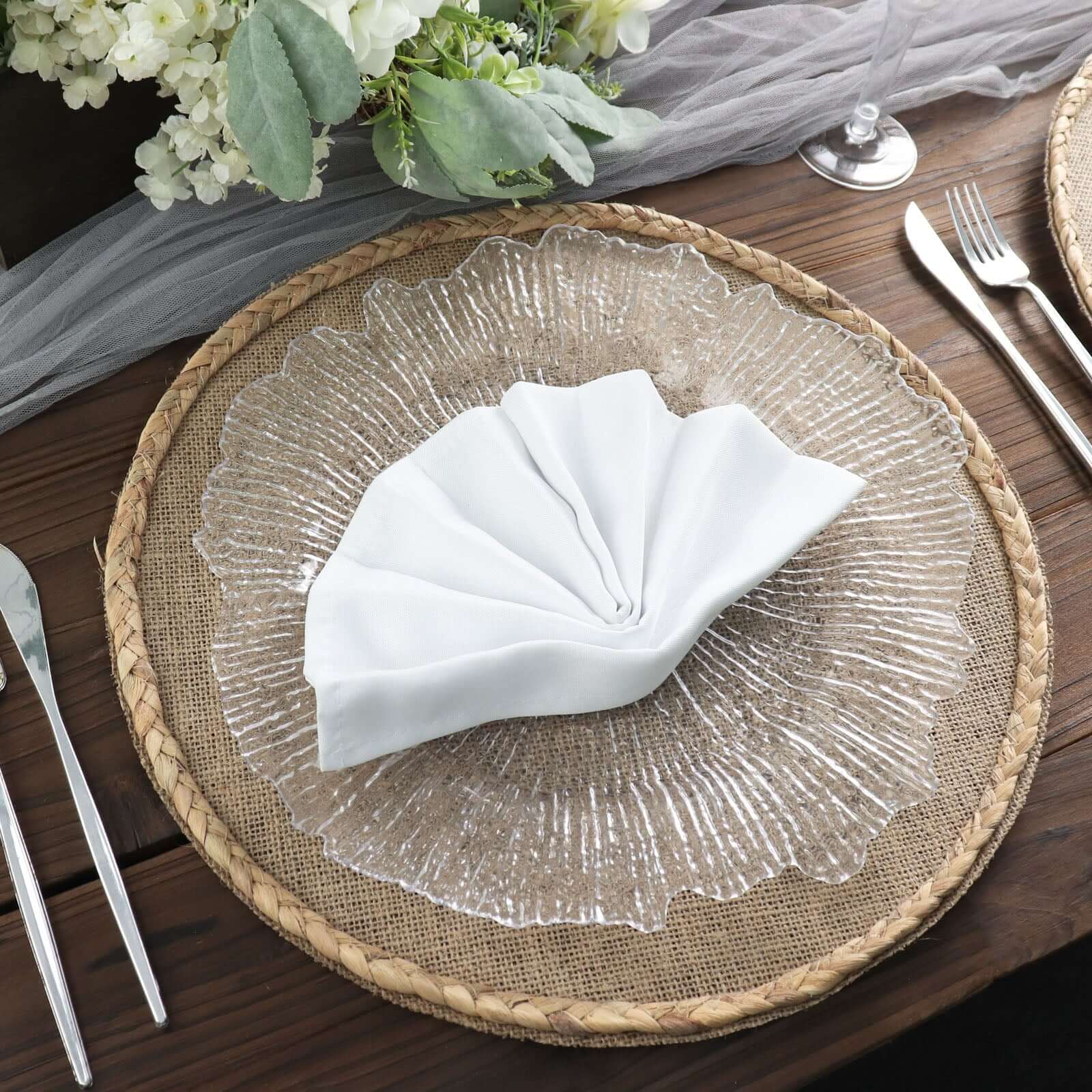 4-Pack Placemats Braided Edge Design Natural Burlap Jute Round - Rustic Farmhouse Style with Trim 15"