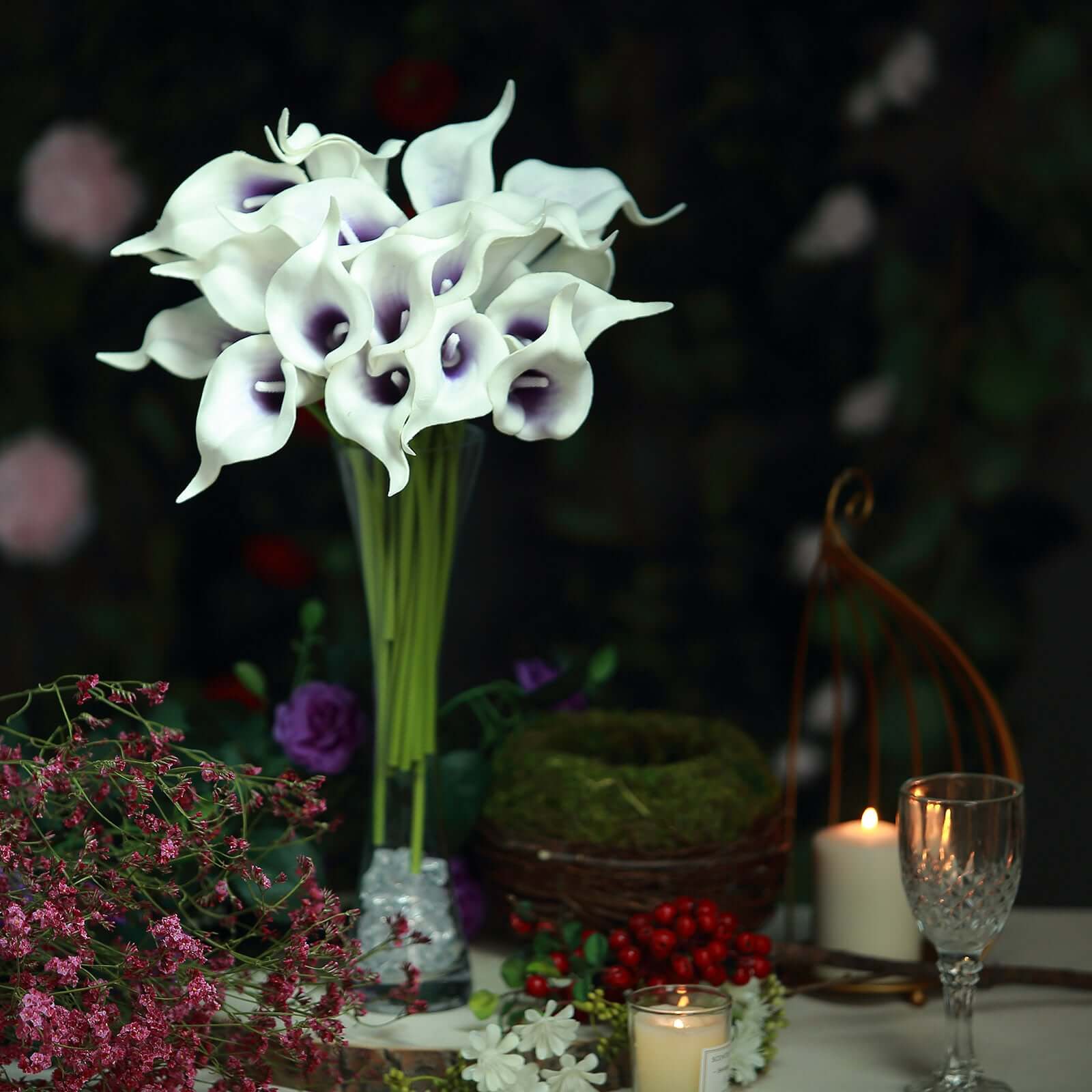 20 Stems 14" White Purple Artificial Poly Foam Calla Lily Flowers