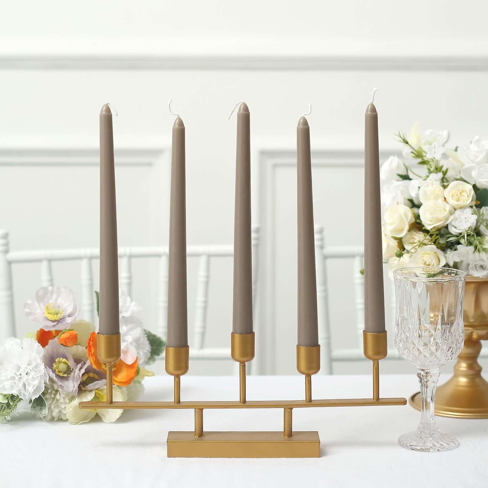 12-Pack Taper Candles Premium Wax Design Taupe - Unscented Candles for Upscale Settings 10"