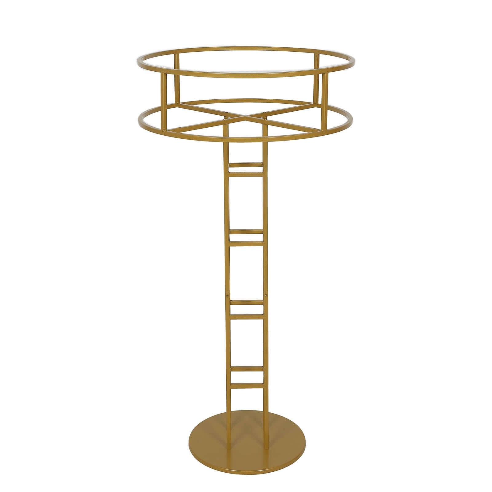 Metal Wedding Centerpiece Open Frame Design Gold - Grand Halo Top Floral Riser Pedestal 46"