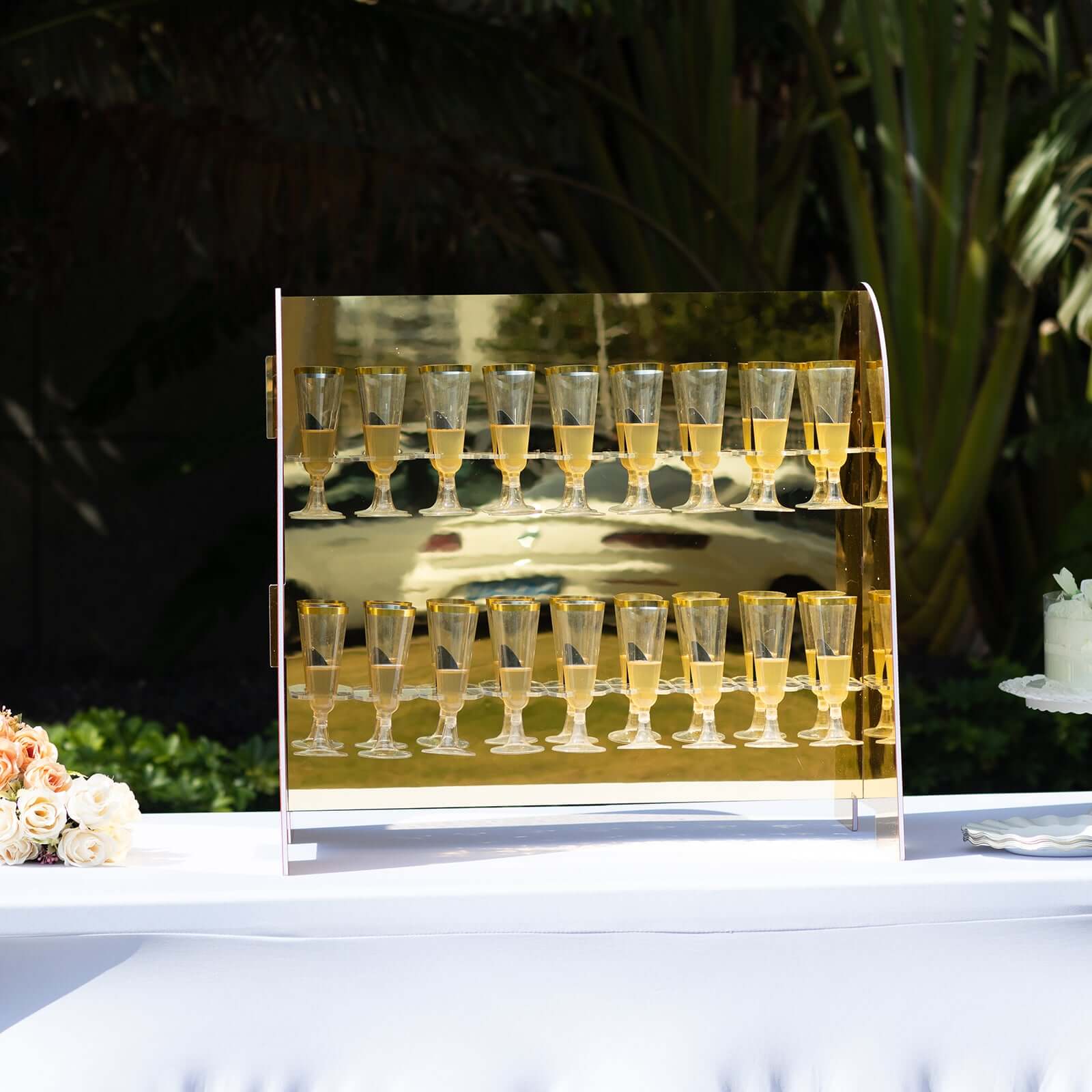 2-Tier Champagne Glass Holder Display Stand Table Top in Gold Mirror Finish - Modern Stemware Rack Cocktail Drink Holder with 18 Hooks for Events & DIY Bars 25"