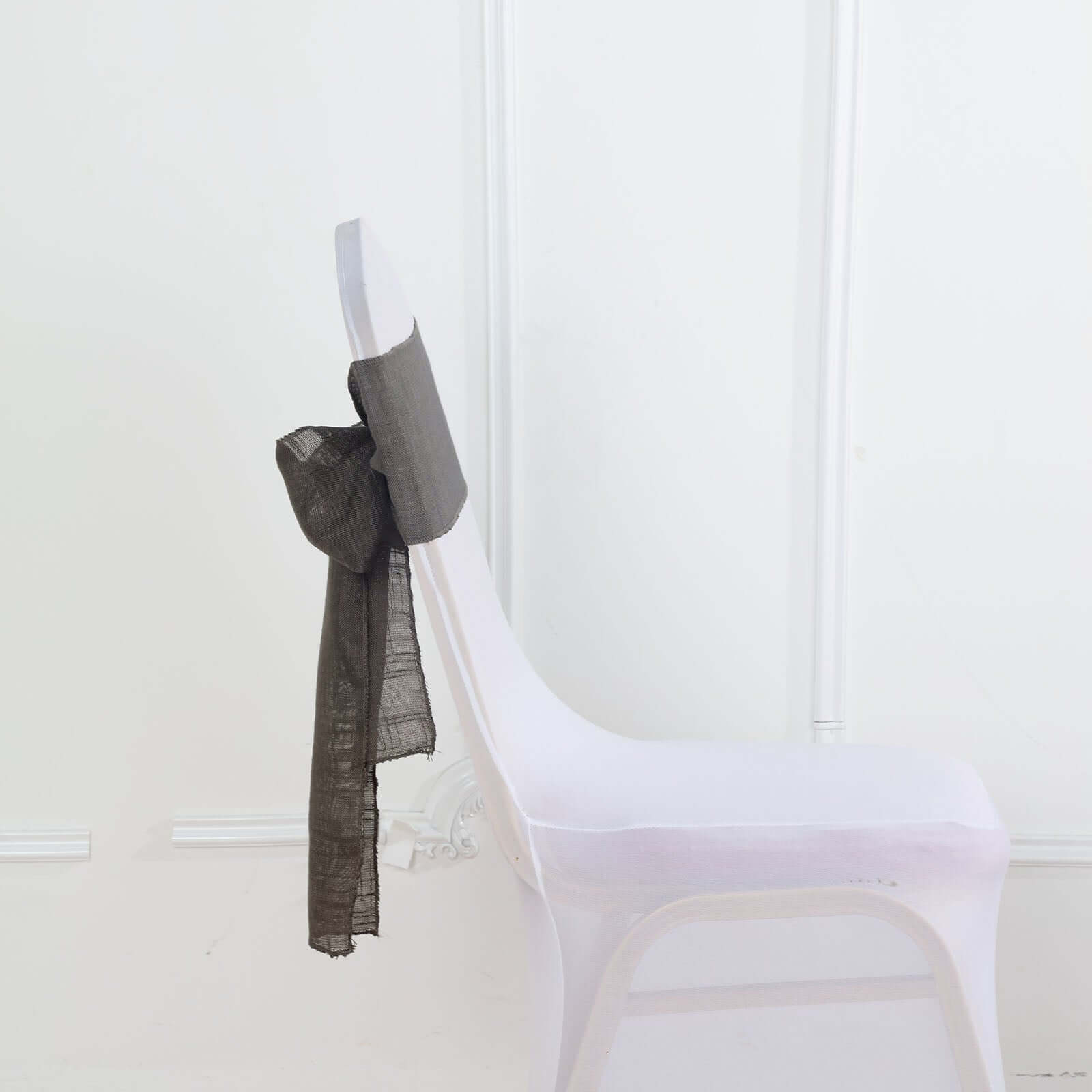 5 Pack Linen Chair Sashes 6"x108" Slubby Textured Charcoal Gray - Durable Wrinkle-Resistant Decor