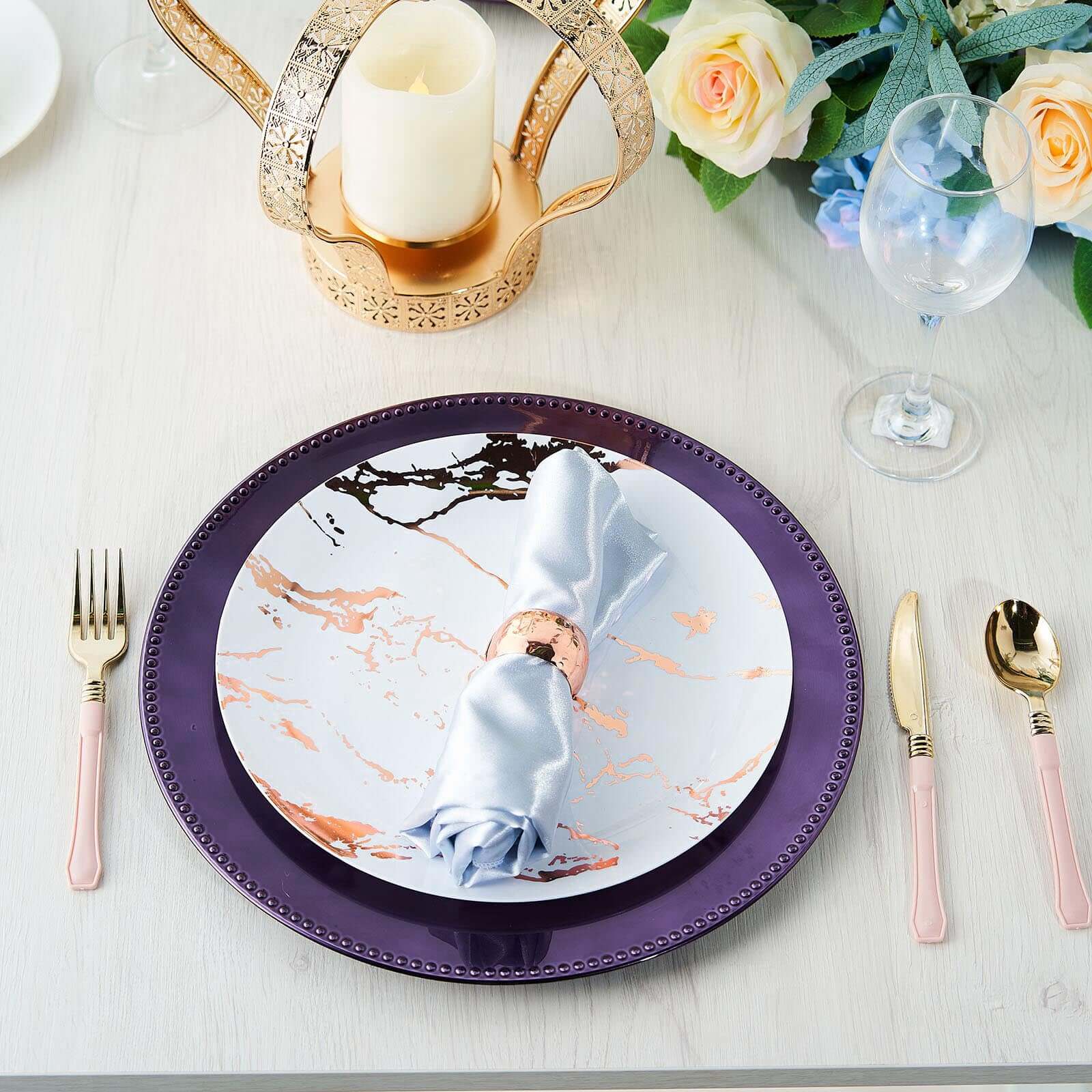 6-Pack Acrylic Round Charger Plates 13" in Purple with Beaded Rim, Dinner Charger Event Tabletop Decor