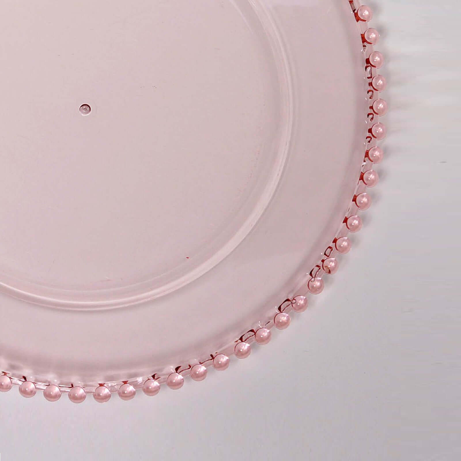 6-Pack Acrylic Round Charger Plates 13" in Transparent Blush with Beaded Rim, Decorative Dinner Party Serving Plates