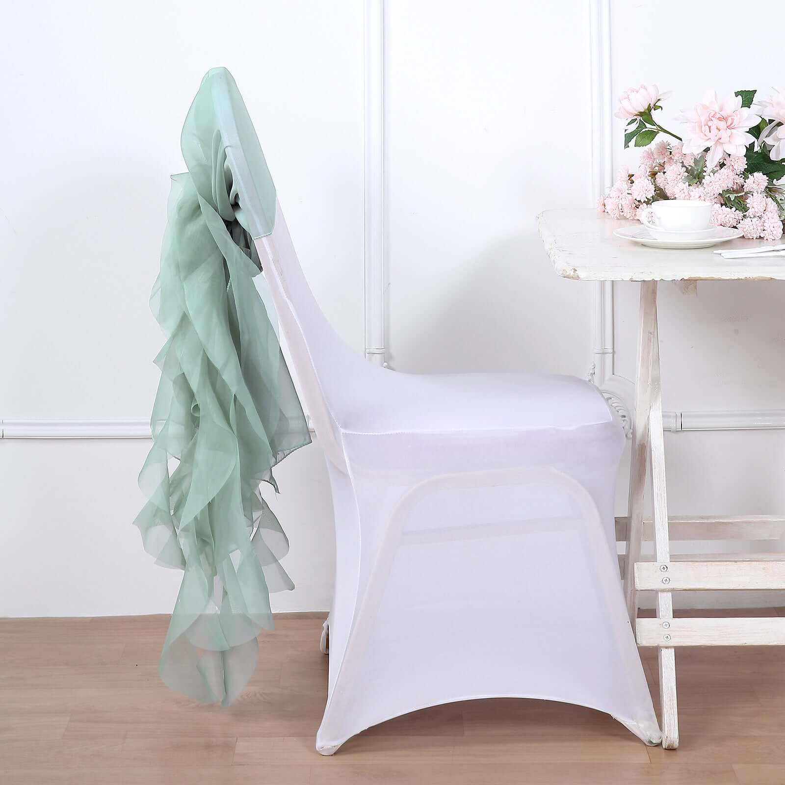 Chiffon Chair Sash with Curly Design Eucalyptus Sage - Stylish Chair Decorations