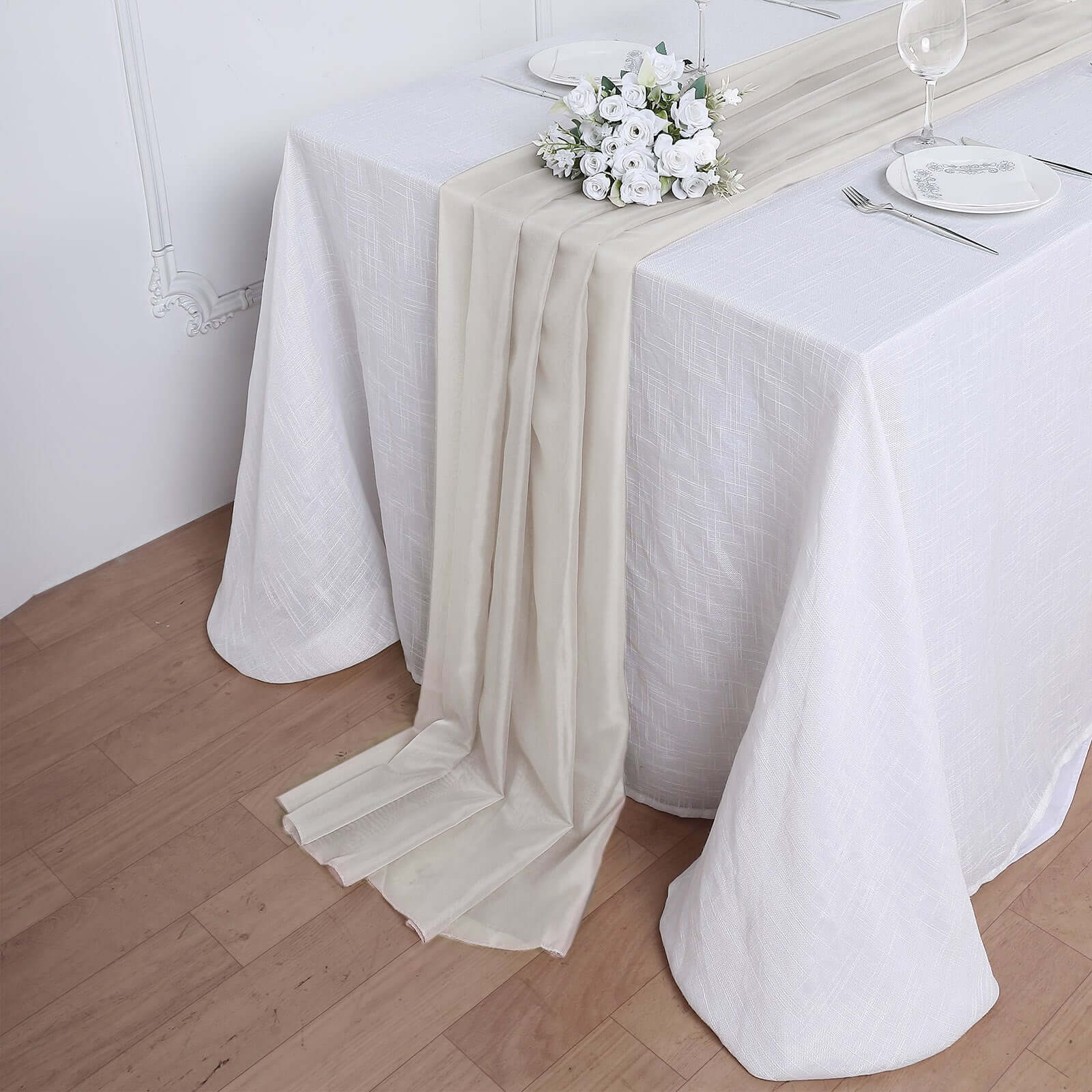 Premium Chiffon 6ft Table Runner Beige - Flowy & Lightweight Table Decor