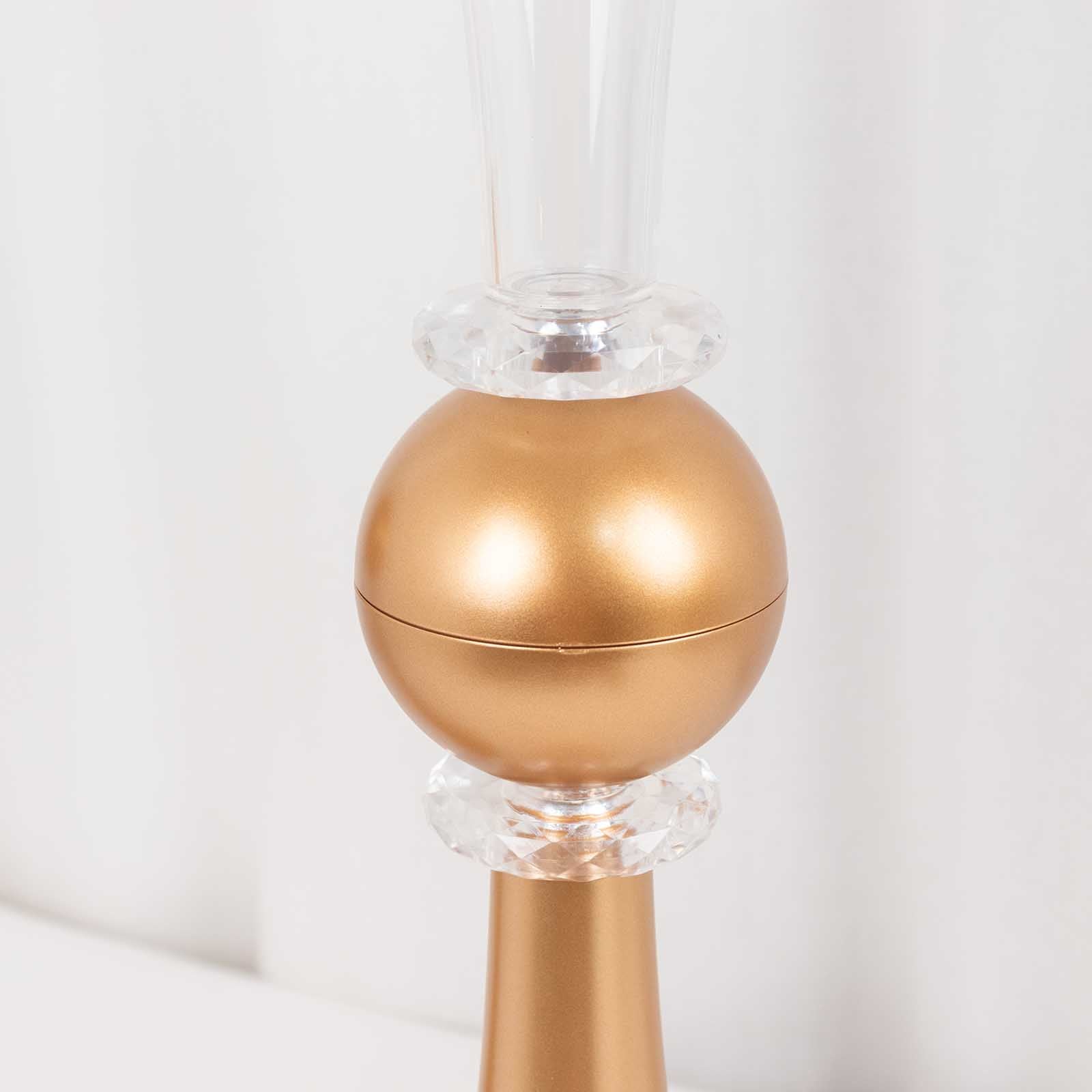 2-Pack Flower Vases Trumpet Design with Crystal Embellishments Clear and Gold - Reversible Plastic Centerpieces for Events 27"