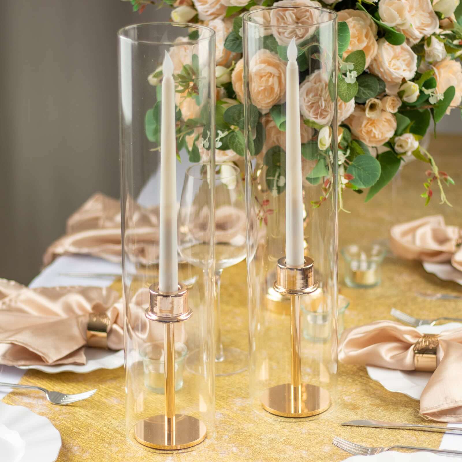 2-Pack Clear Glass Candelabra Shades Open End Hurricane Design - Stylish Table Centerpiece 18"