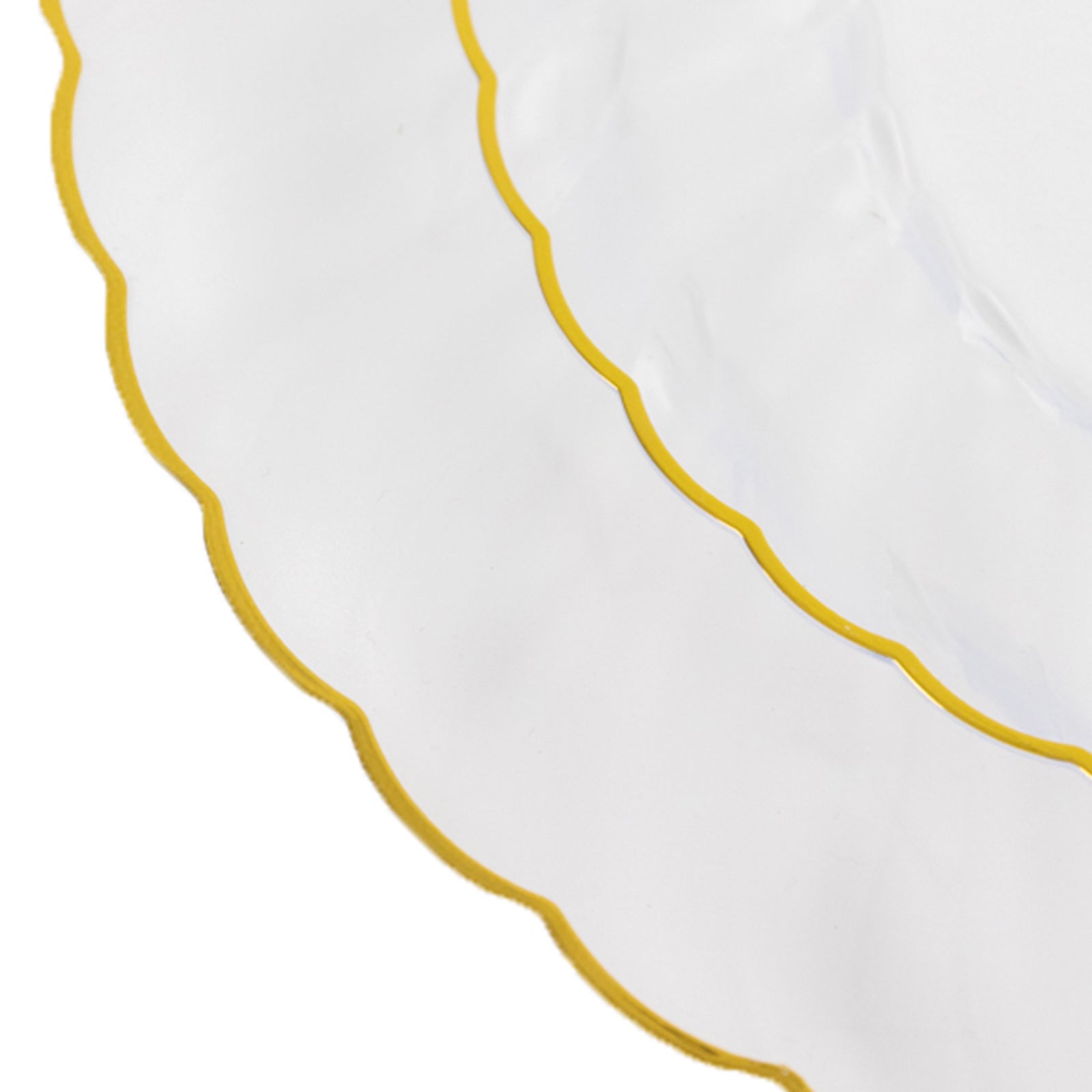 10-Pack Plastic 7.5" Round Salad Dessert Plates in Clear with Gold Flair Rim - Disposable Party Plates for Upscale Banquets & Special Occasions