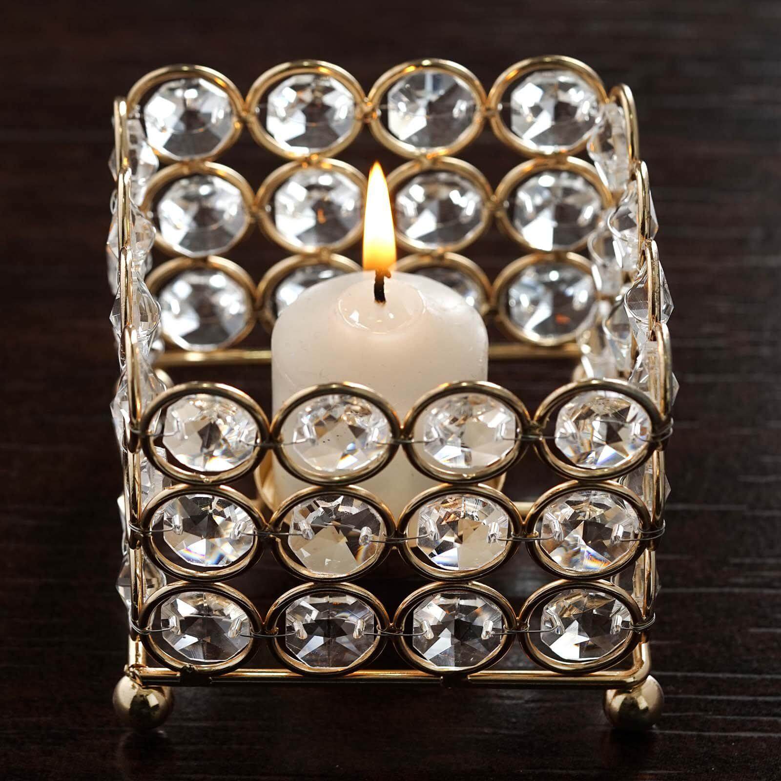 Metal Square Votive Tealight Holder Shiny Gold - Stylish Multipurpose Table Vase for Events 3"