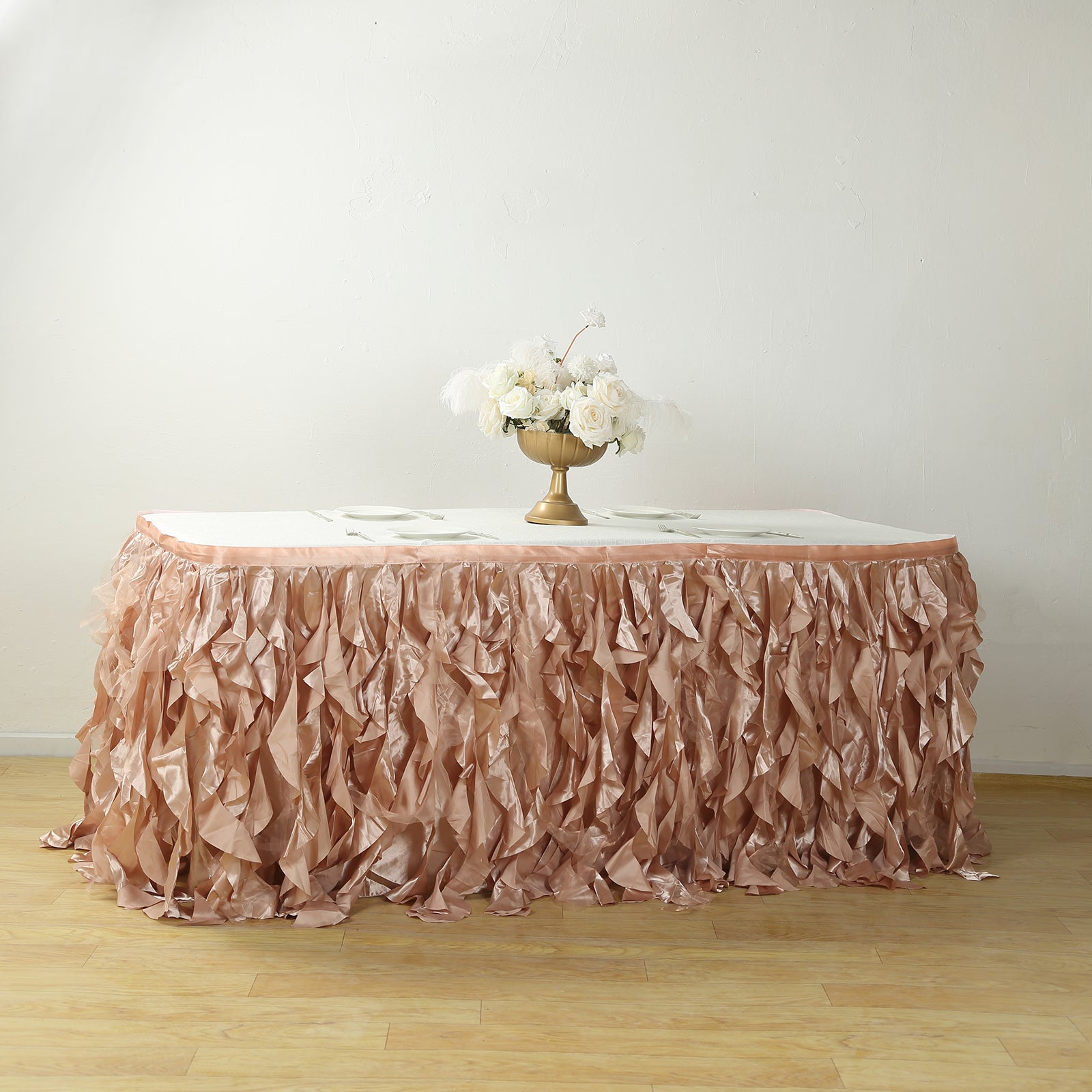 Taffeta 14ft Table Skirt Nude - Cascading Curly Willow Style Table Cover