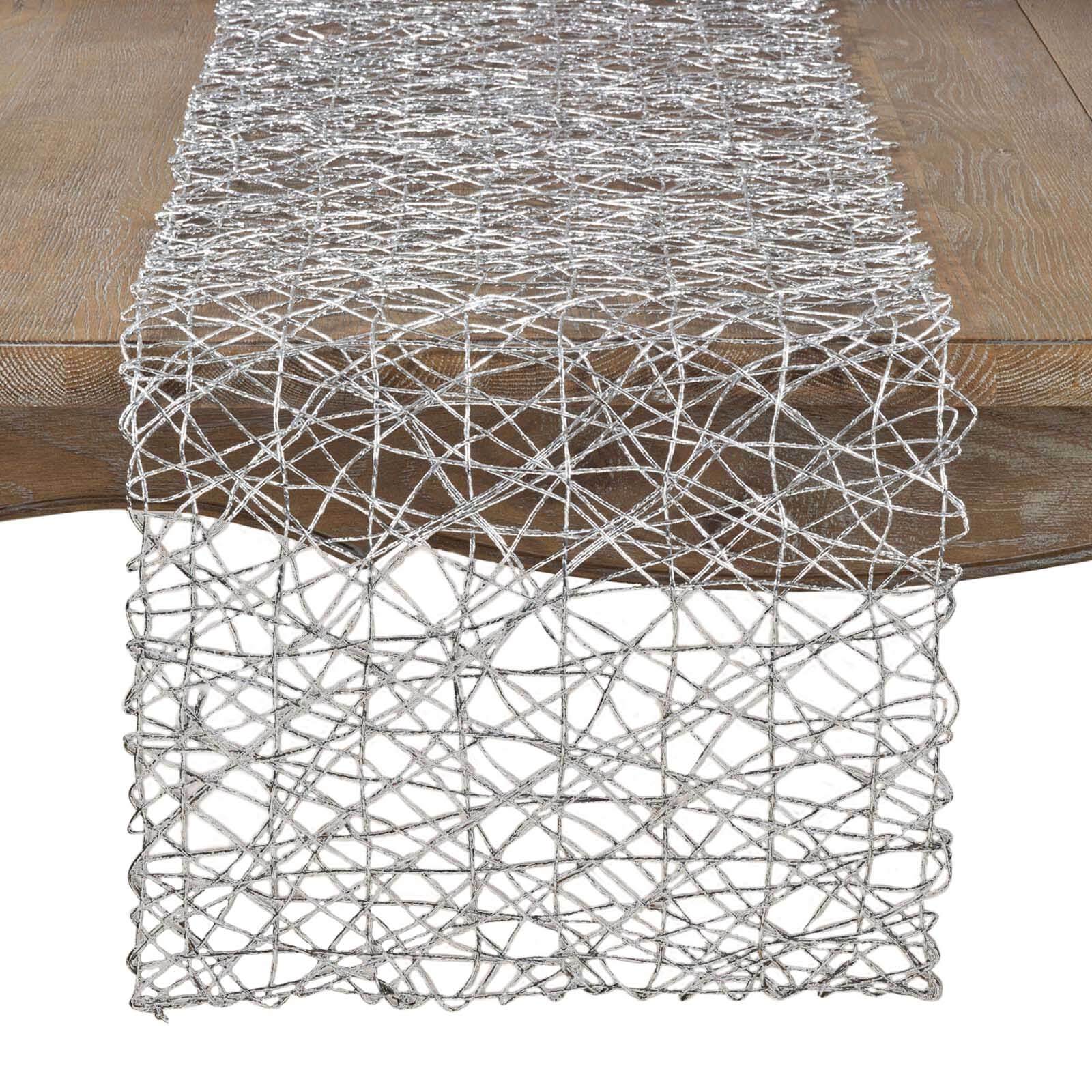 Metallic String Woven 16"x72" Table Runner Silver - Reversible Wire Nest Table Decor