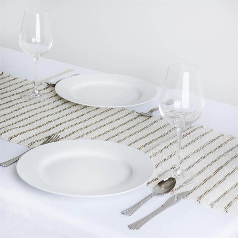 14"x108" White Natural Striped Rustic Jute Burlap Table Runner